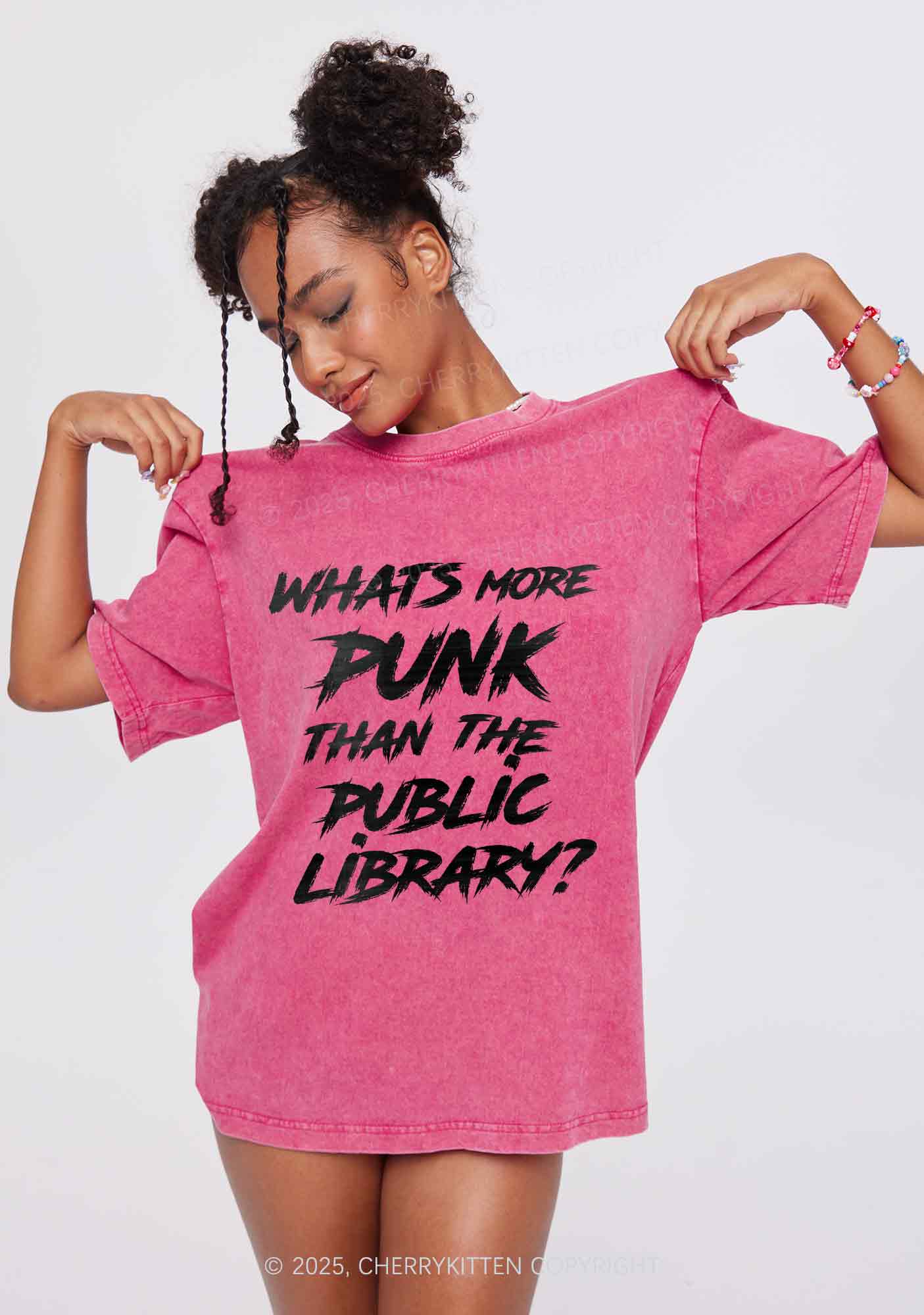 Punk Than Public Library Y2K Shirts Washed Tee Cherrykitten