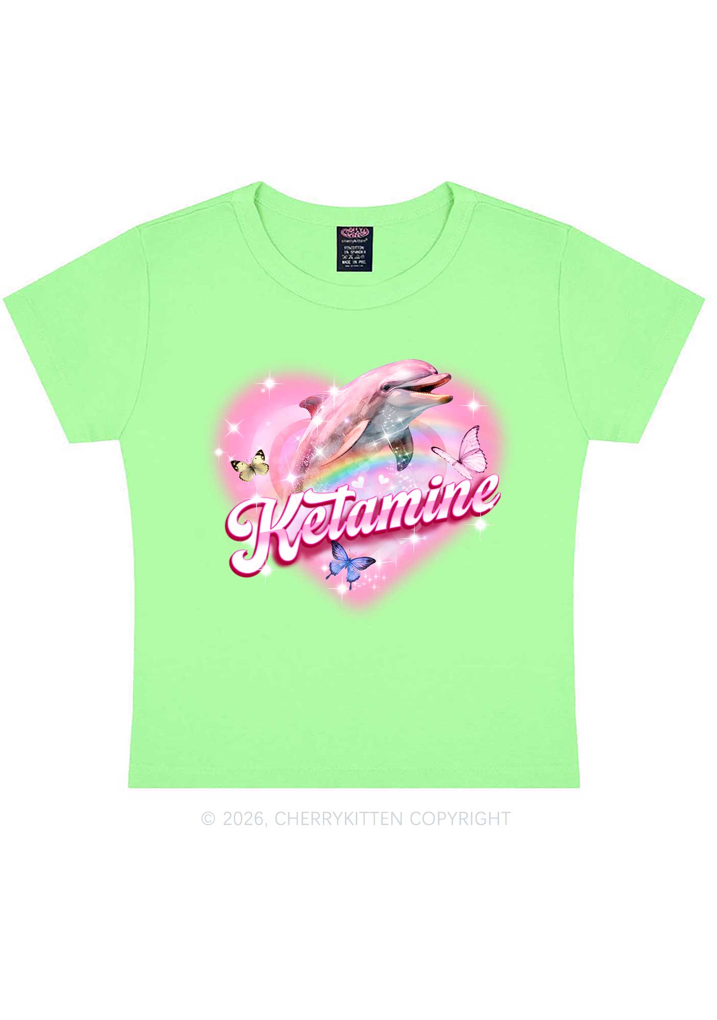 Pink K Dolphin Y2K Baby Tee Cherrykitten