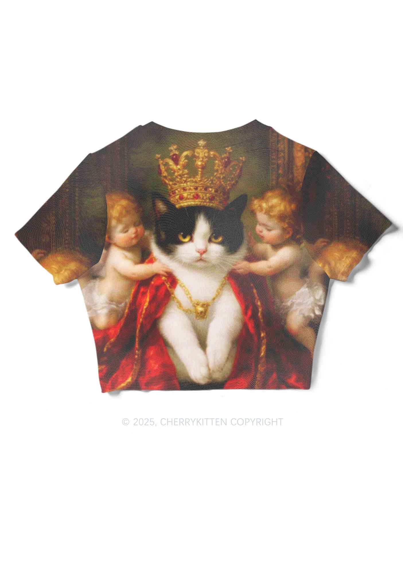 The Cat King And Angels Y2K Mesh Crop Top Cherrykitten