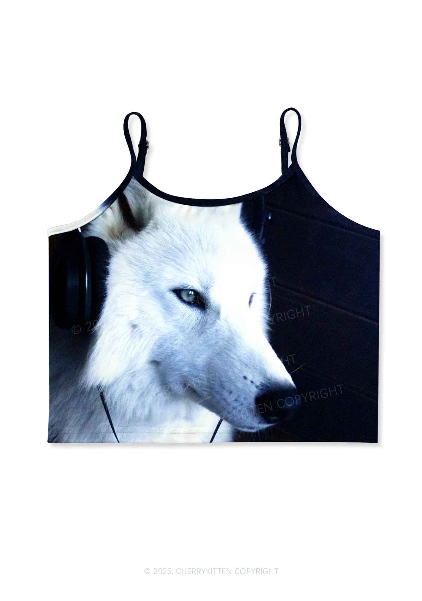White Wolf Y2K Print Cami Crop Top Cherrykitten
