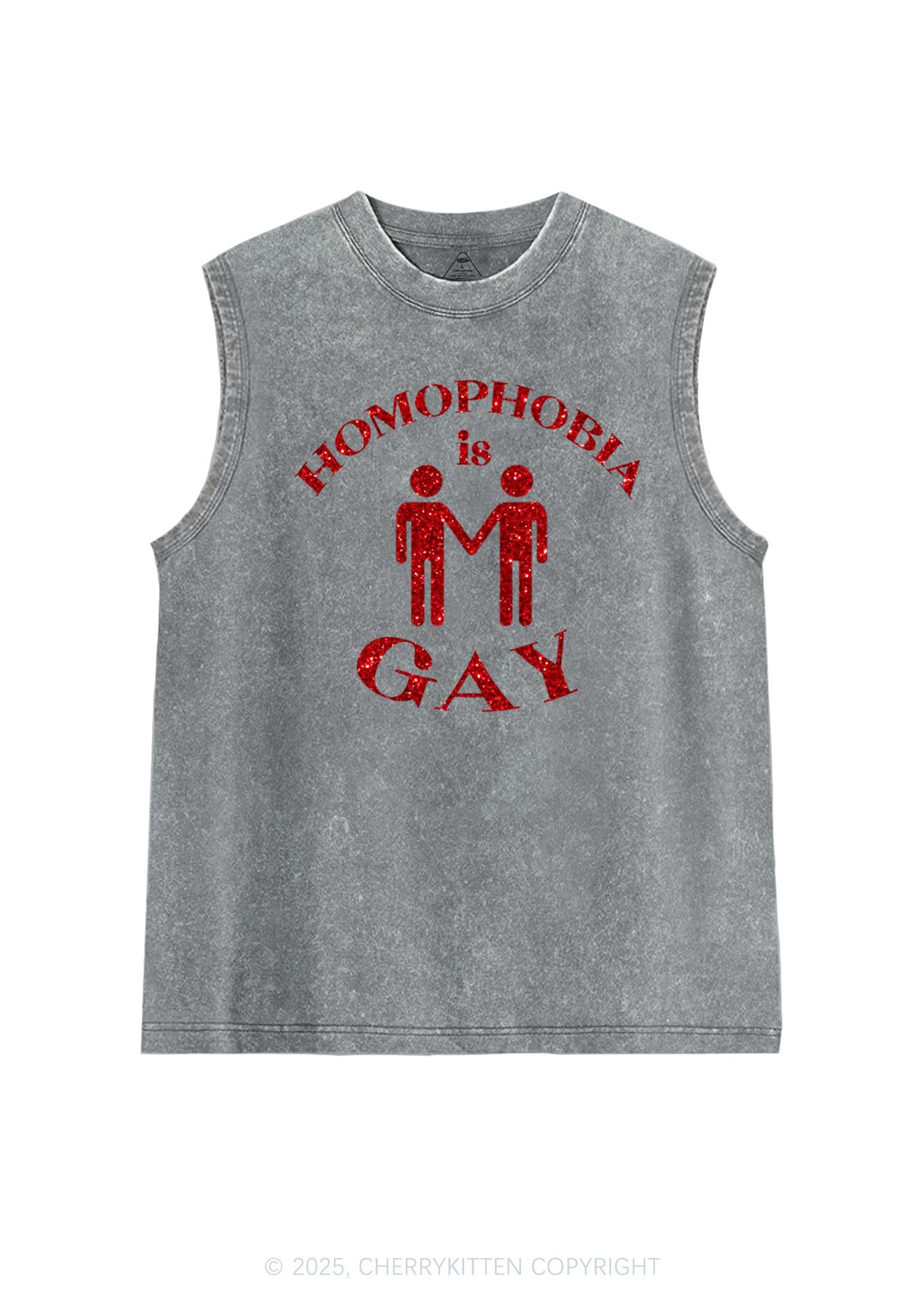 Glitter Homophobia Is Gay Pride Y2K Washed Muscle Tank Cherrykitten