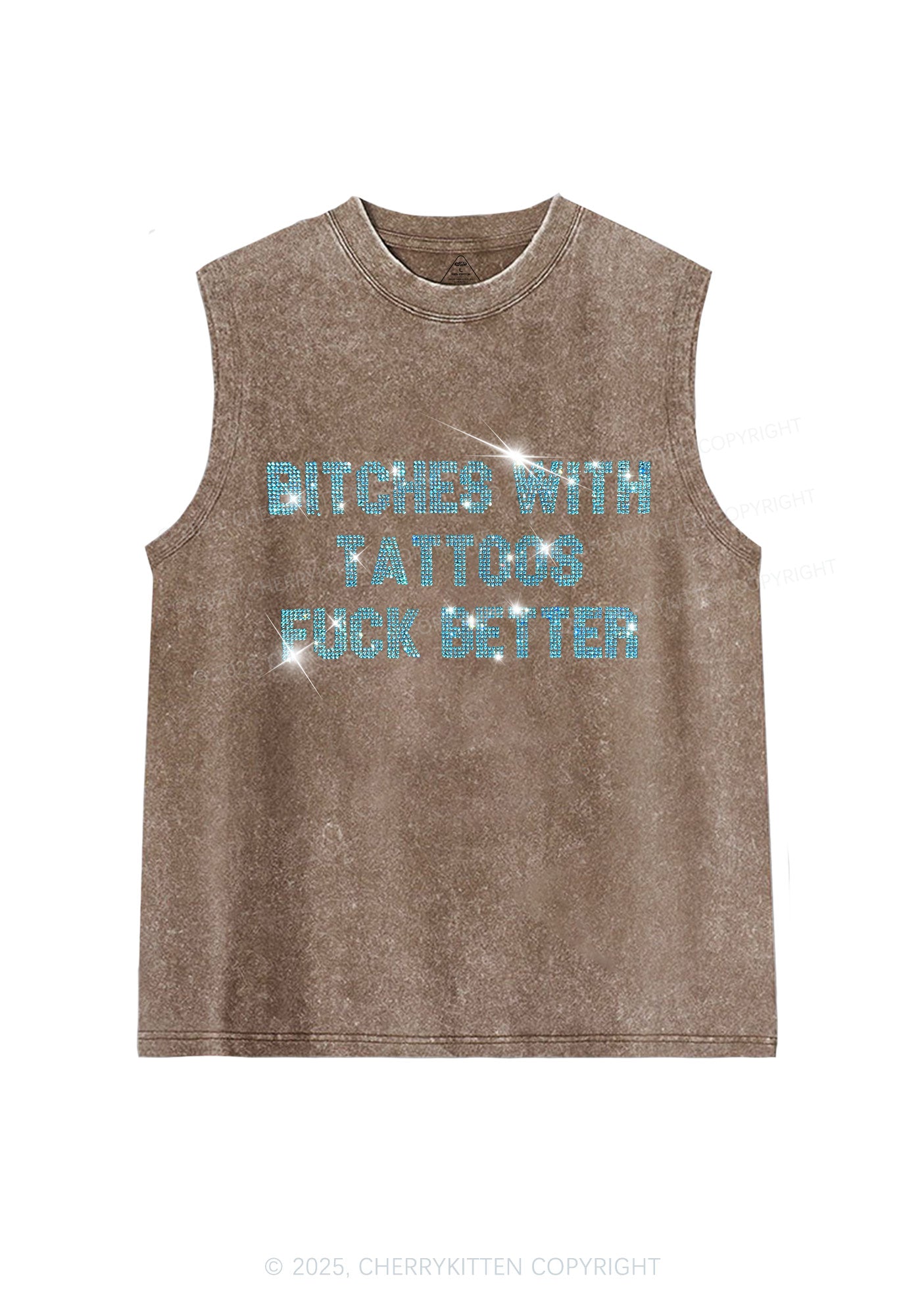 Rhinestone Bxxches With Tattoos Fxxk Better Y2K Washed Muscle Tank Cherrykitten