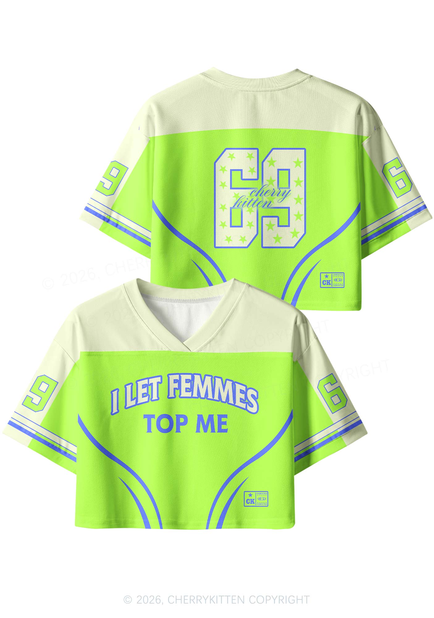 Neon Green I Let Femmes Top Me Pride Y2K Crop Sport Jersey Shirts Cherrykitten