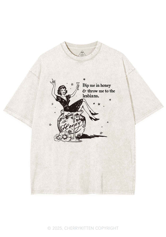 Throw Me To The Lesbians Pride Y2K Shirts Washed Tee Cherrykitten