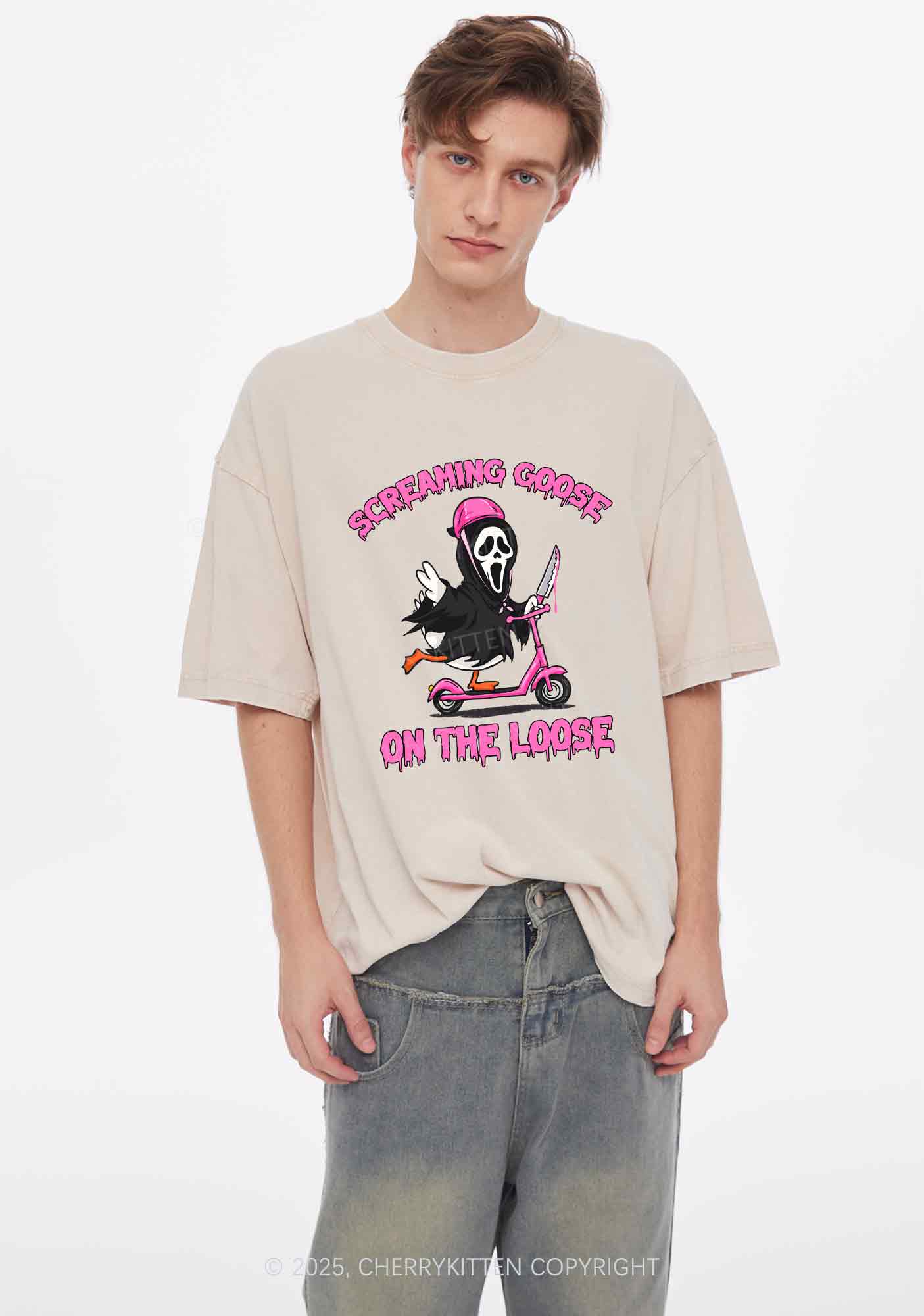 Halloween Screaming Goose On Loose Y2K Shirts Washed Tee Cherrykitten