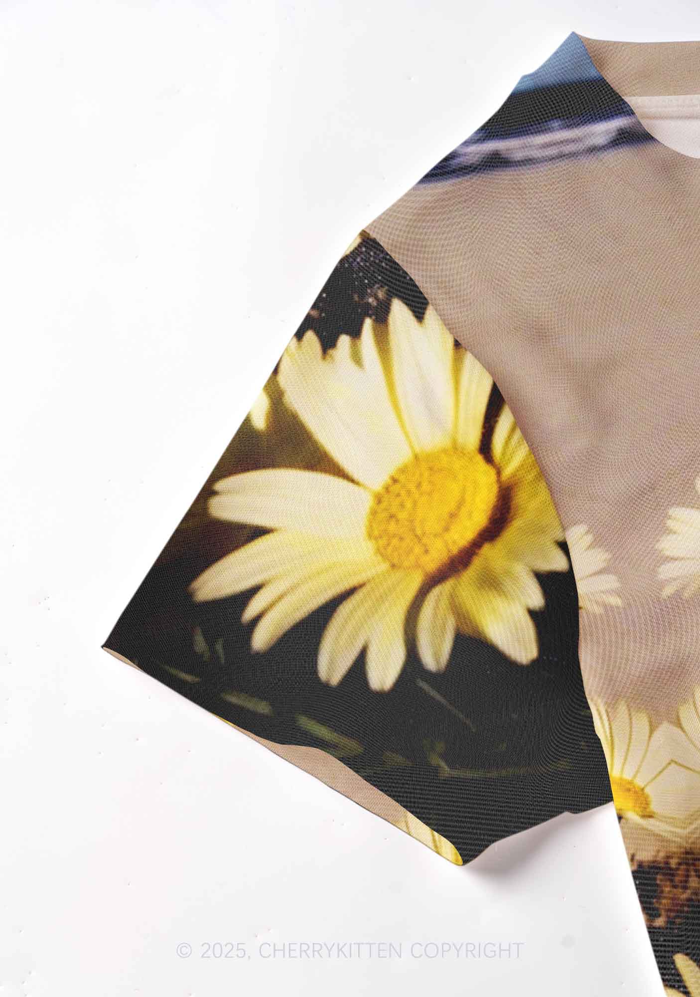 Yellow Daisy Y2K Mesh Crop Top Cherrykitten