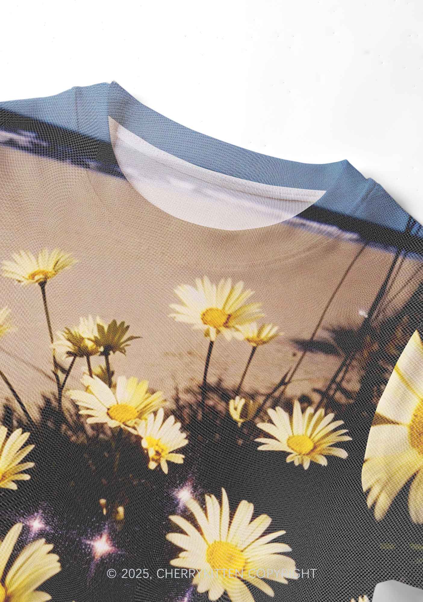Yellow Daisy Y2K Mesh Crop Top Cherrykitten