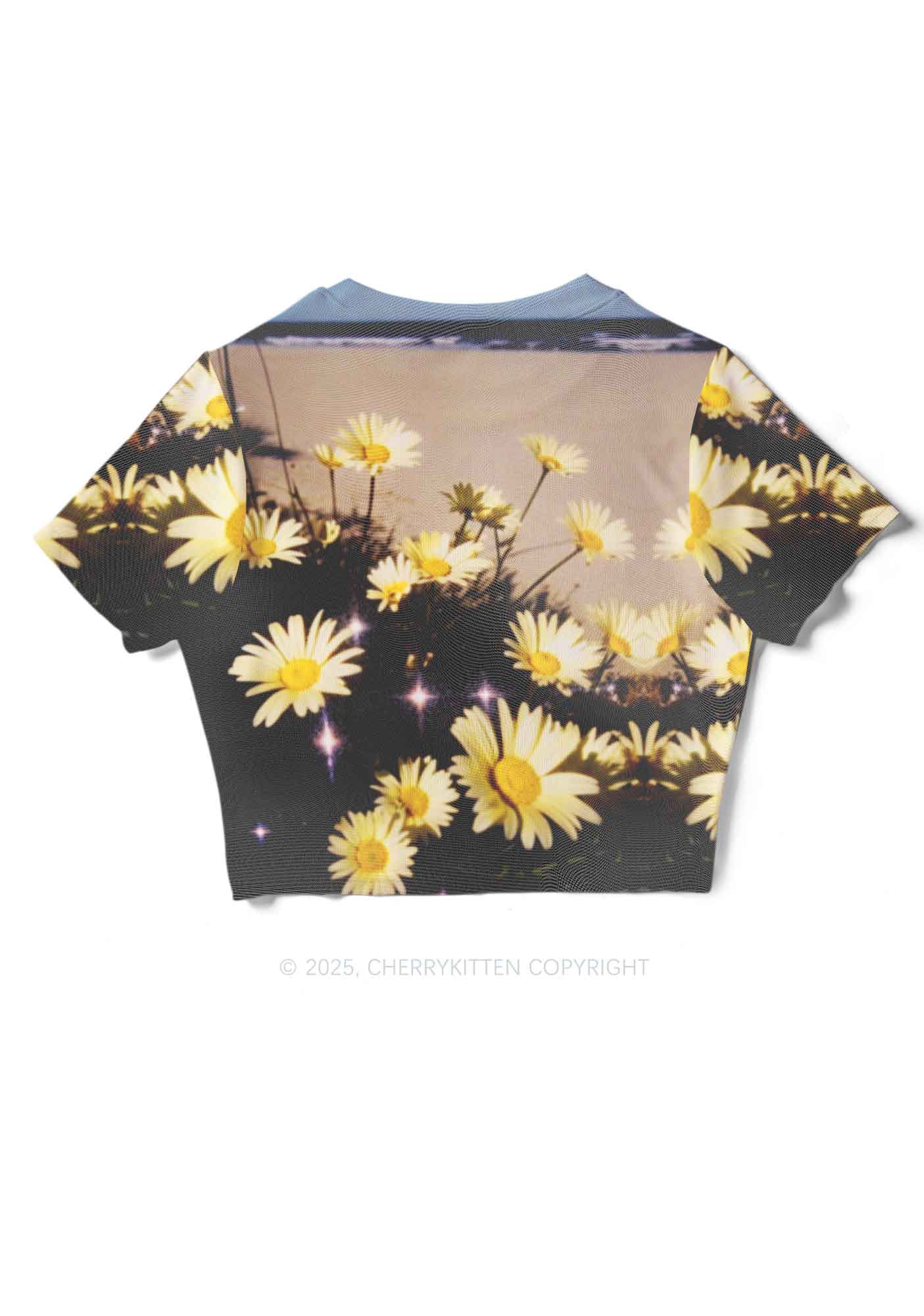 Yellow Daisy Y2K Mesh Crop Top Cherrykitten