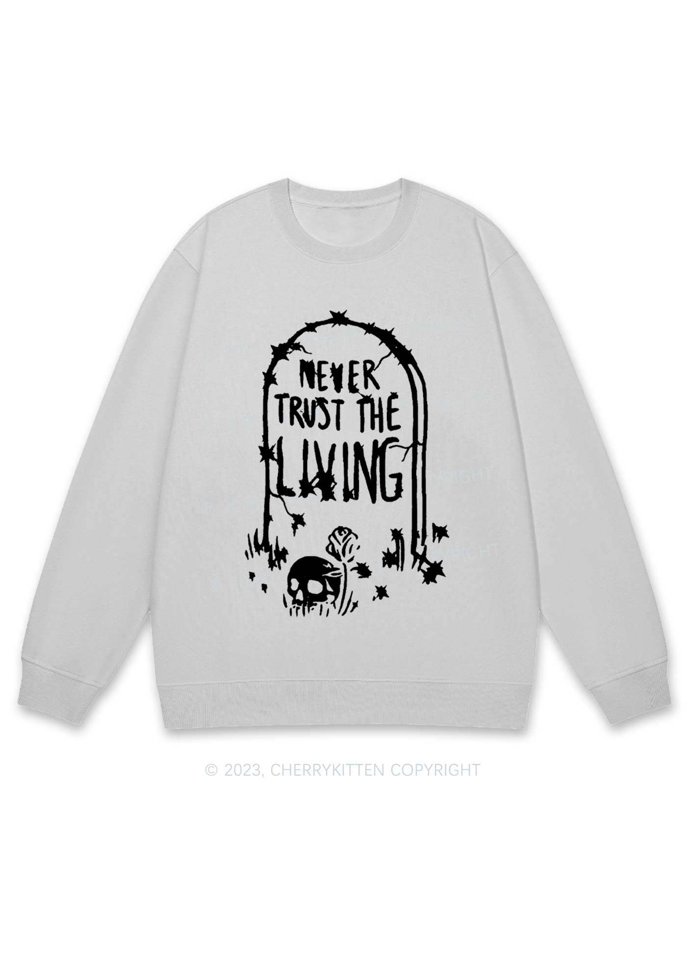 Never Trust The Living Halloween Y2K Sweatshirt Cherrykitten