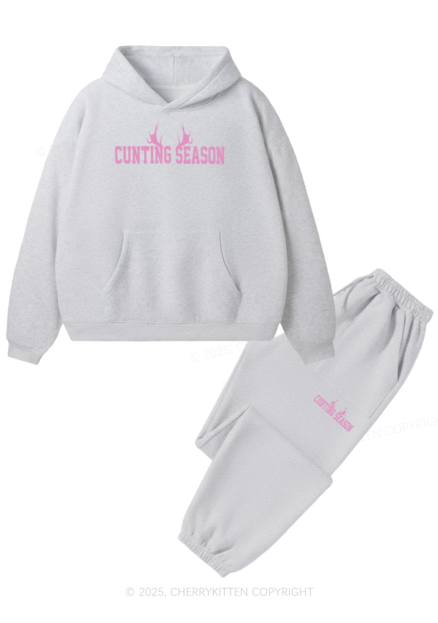 Cunting Season Y2K Fleece Hoodie Set Cherrykitten