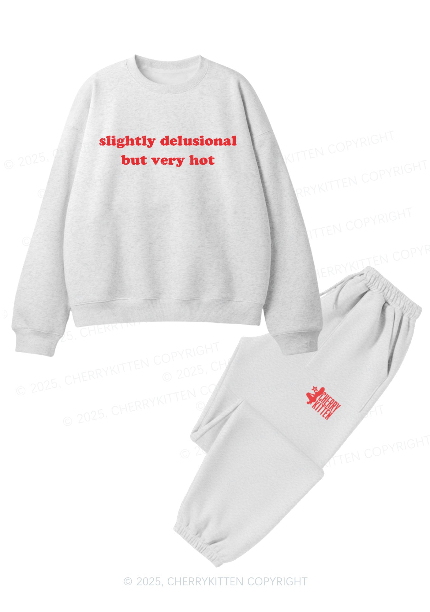 Slightly Delusional But Very Hot Y2K Fleece Sweatshirts Set Cherrykitten