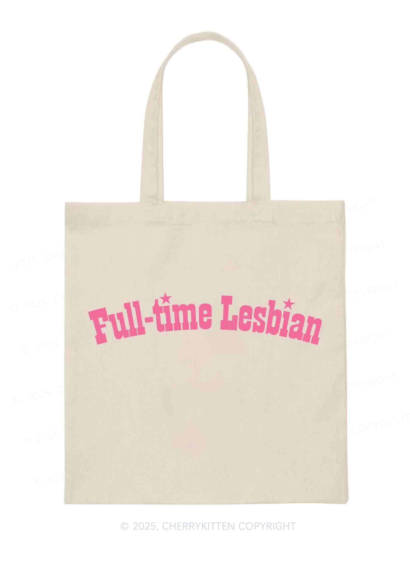 Full Time Lesbian Pride Y2K Canvas Tote Bag Cherrykitten