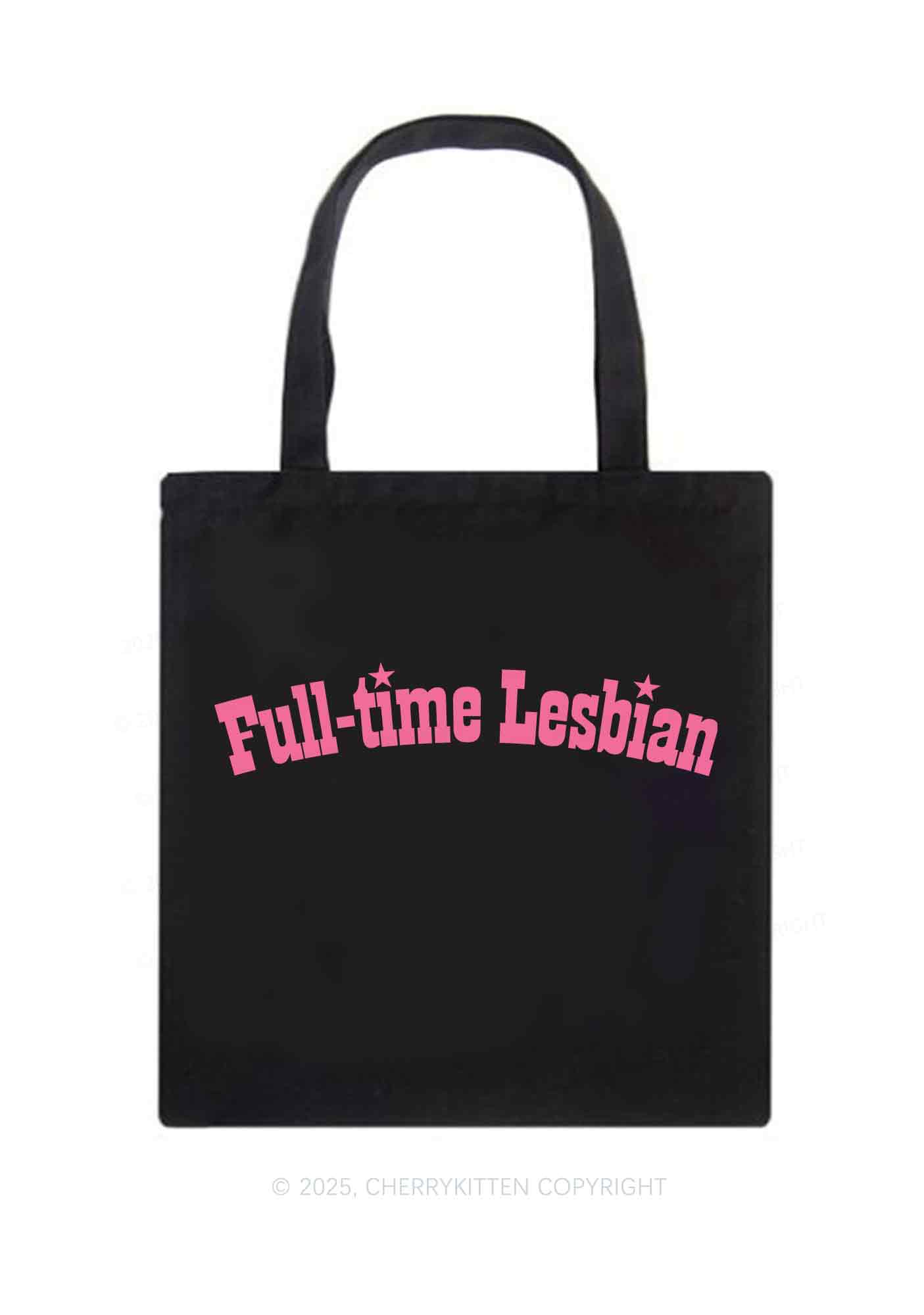 Full Time Lesbian Pride Y2K Canvas Tote Bag Cherrykitten