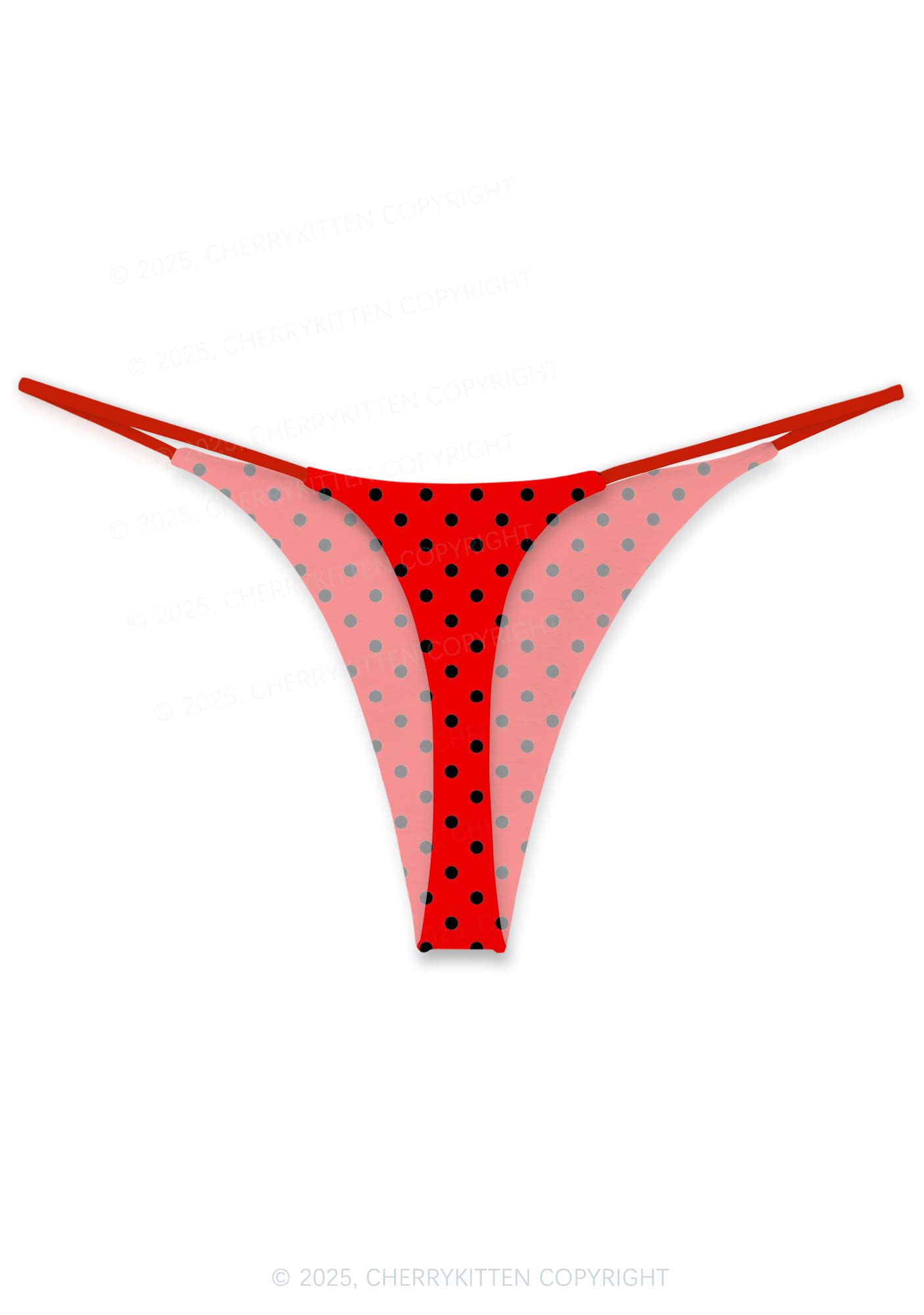 Black Dots On Red Valentine's Day Y2K Print Couples Thong Set Cherrykitten