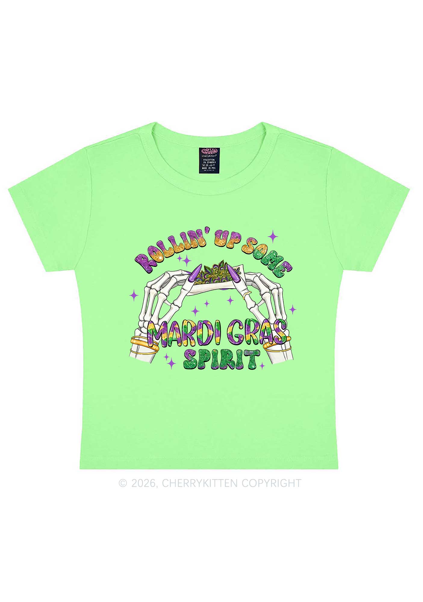 Rollin Up Mardi Gras Spirit Y2K Baby Tee Cherrykitten