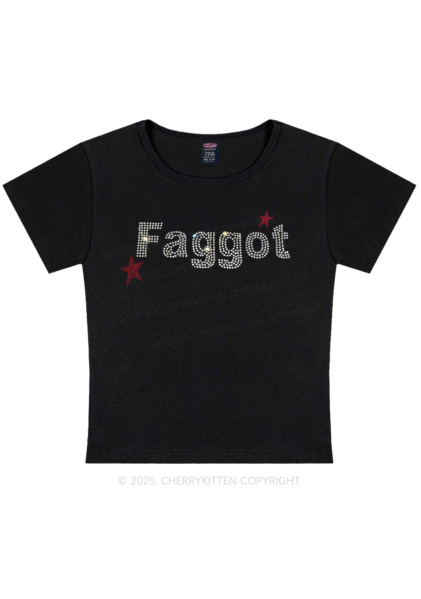 Rhinestone Faggot Pride Y2K Baby Tee Cherrykitten