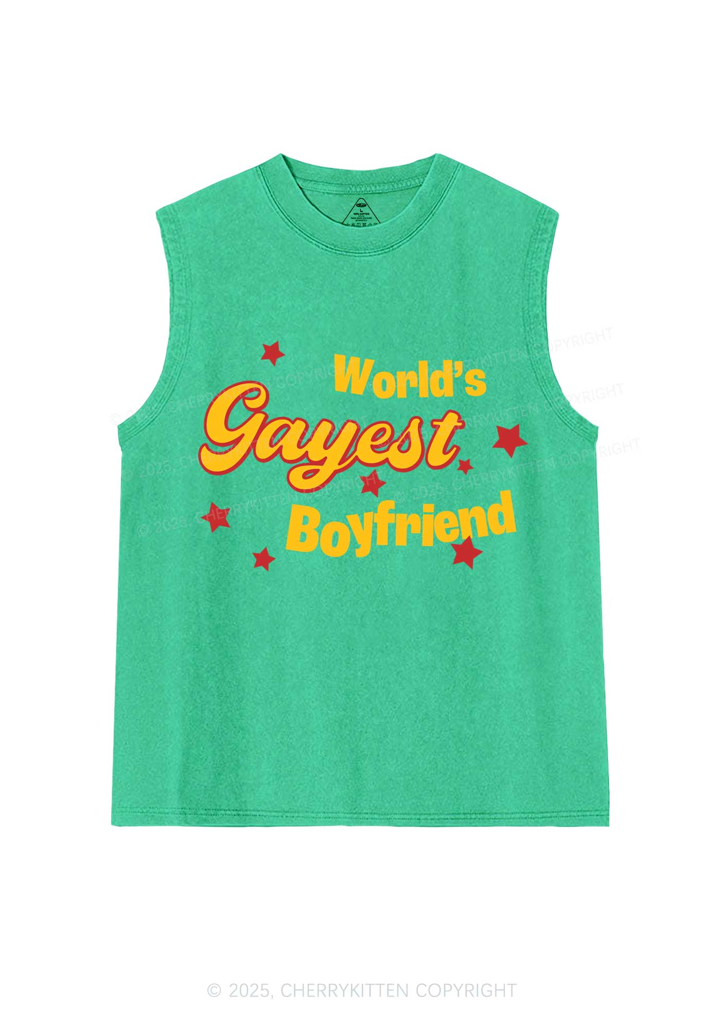 Worlds Gayest Boyfriend Pride Y2K Washed Muscle Tank Cherrykitten