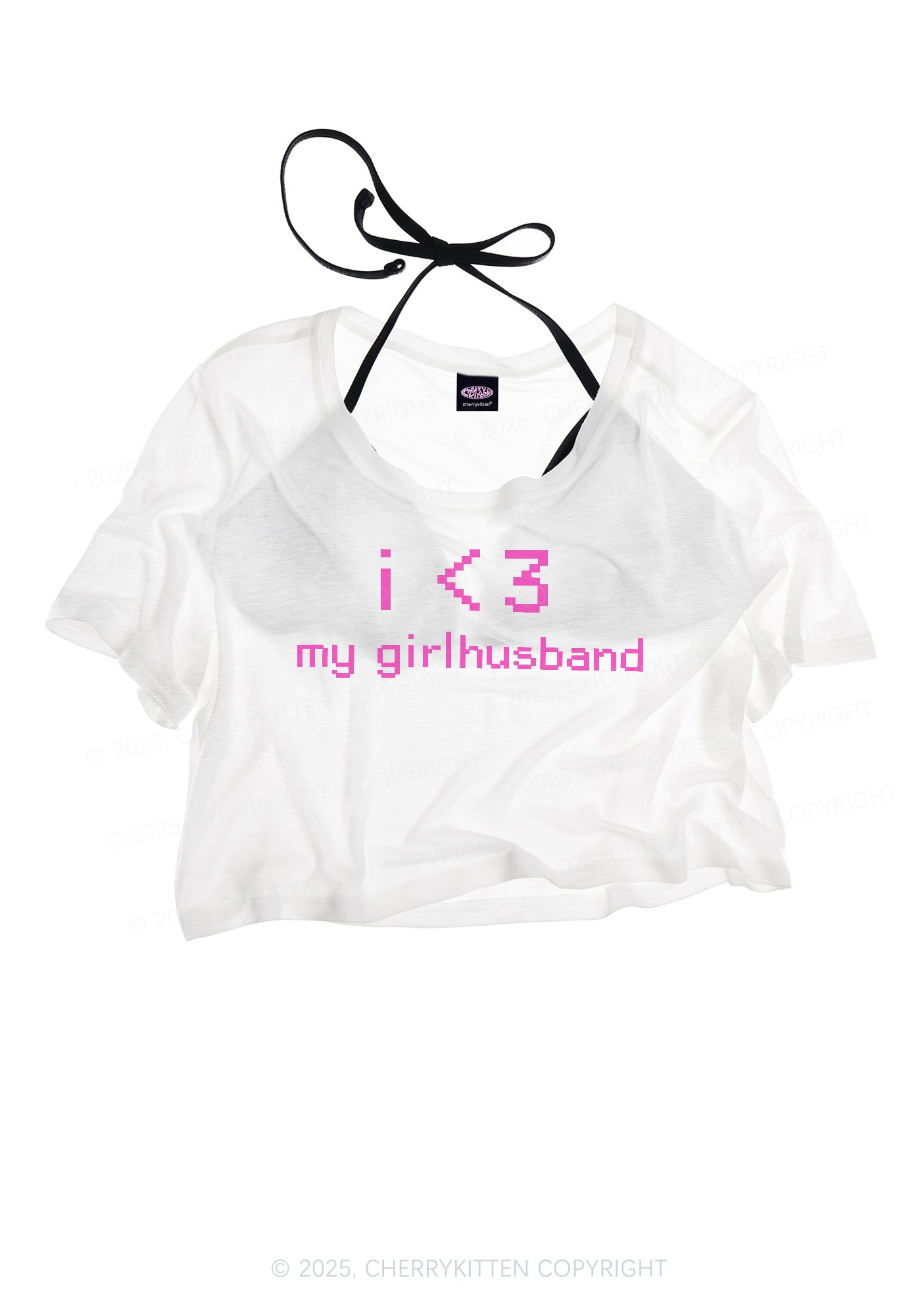 I Love My Girlhusband Y2K Sheer Crop Tee Cherrykitten