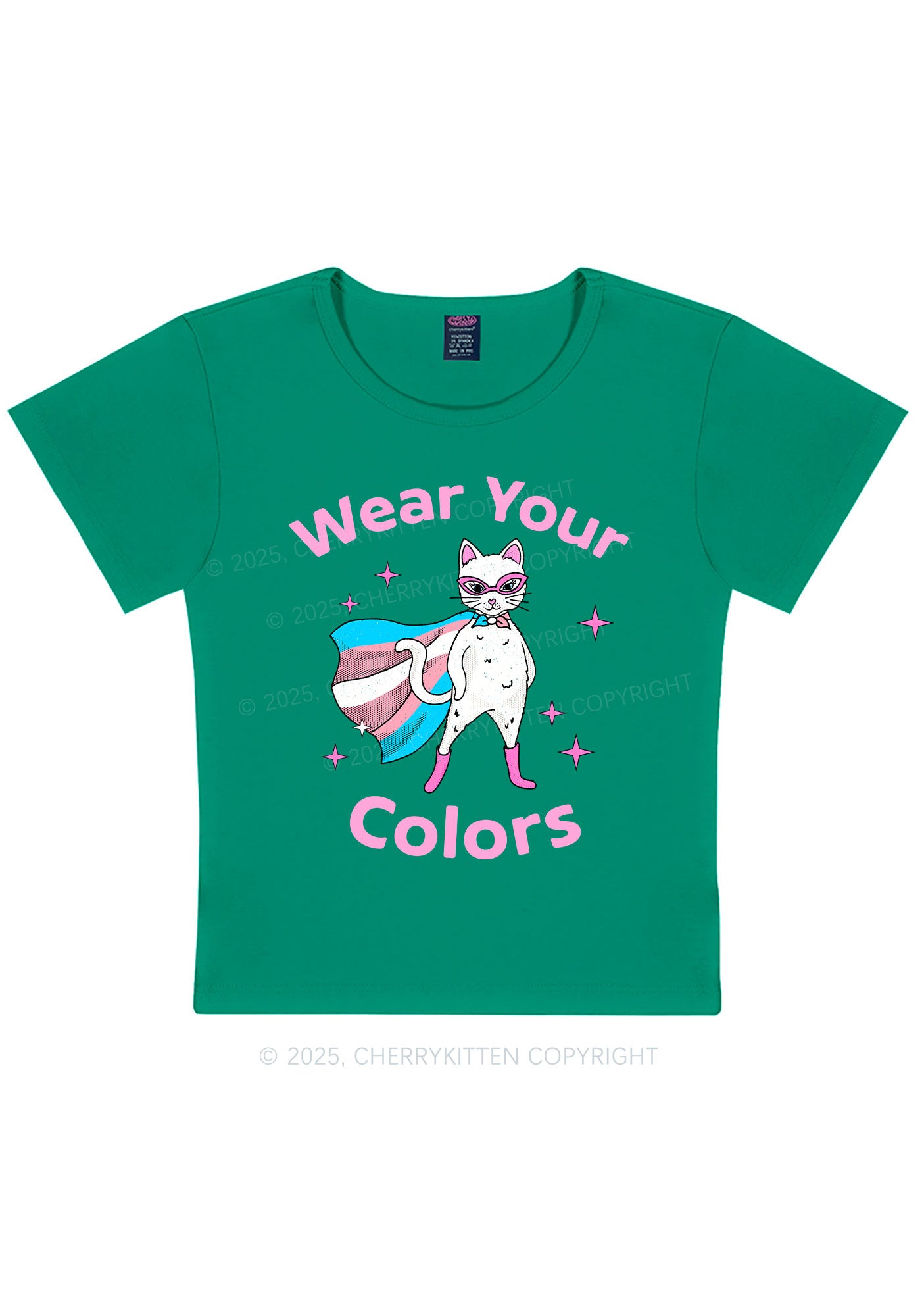 Transgender Flag Cat Pride Y2K Baby Tee Cherrykitten