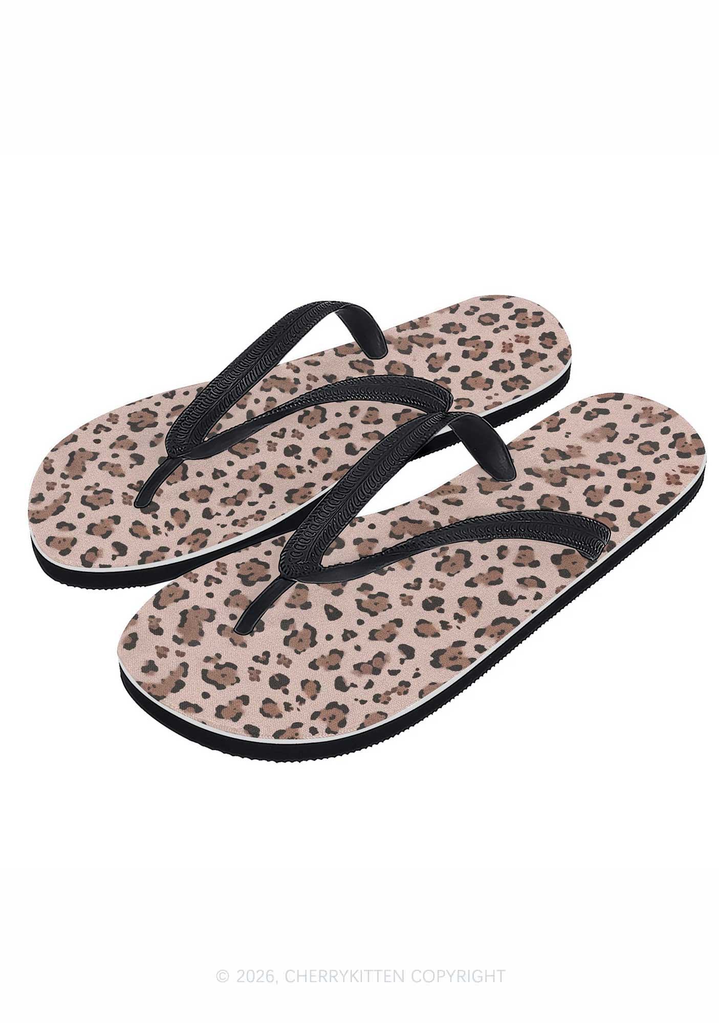 Brown Leopard Y2K Print Flip Flops Cherrykitten