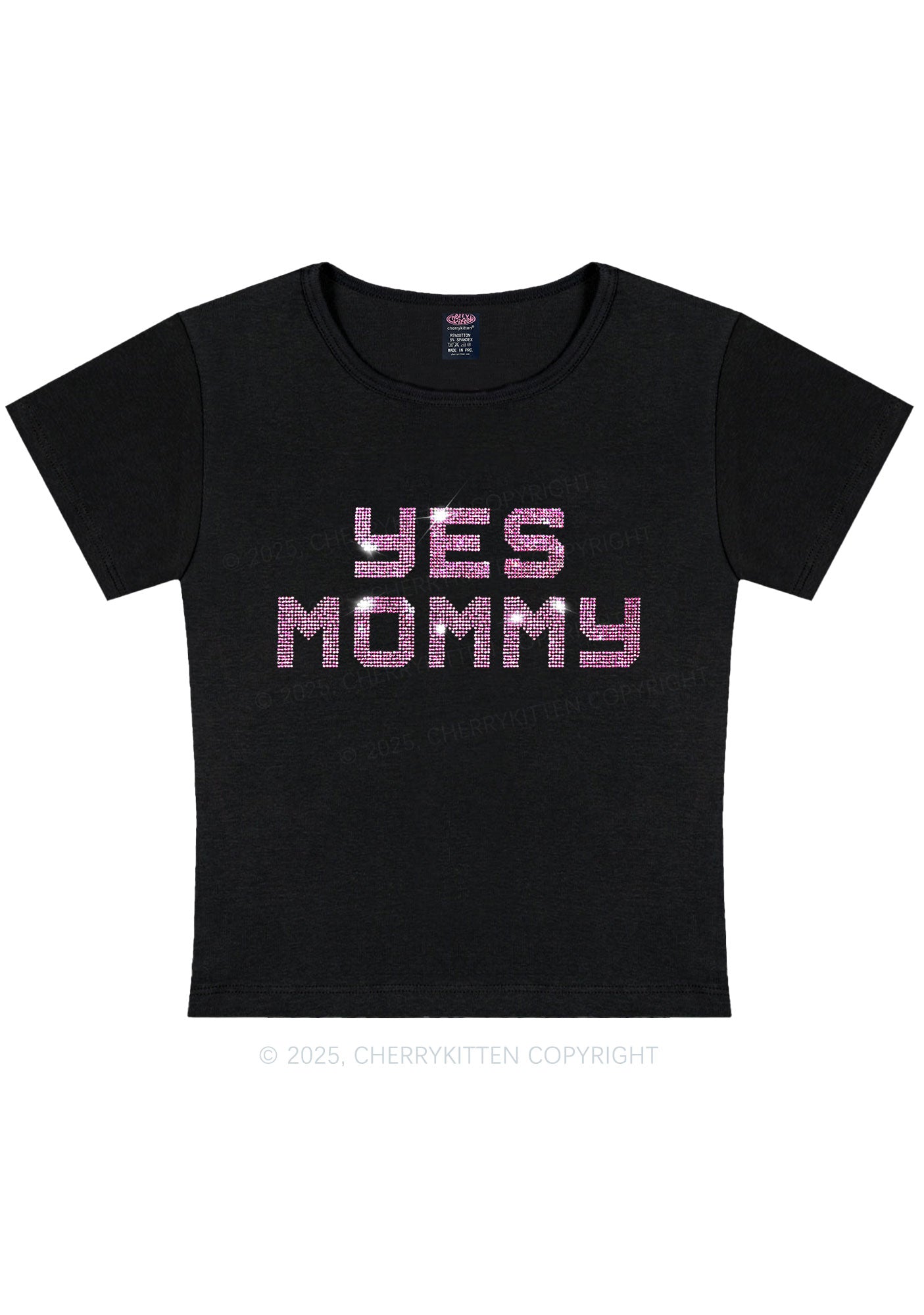Cherrykitten Rhinestone Yes Mommy Y2K Baby Tee Cherrykitten for Sale