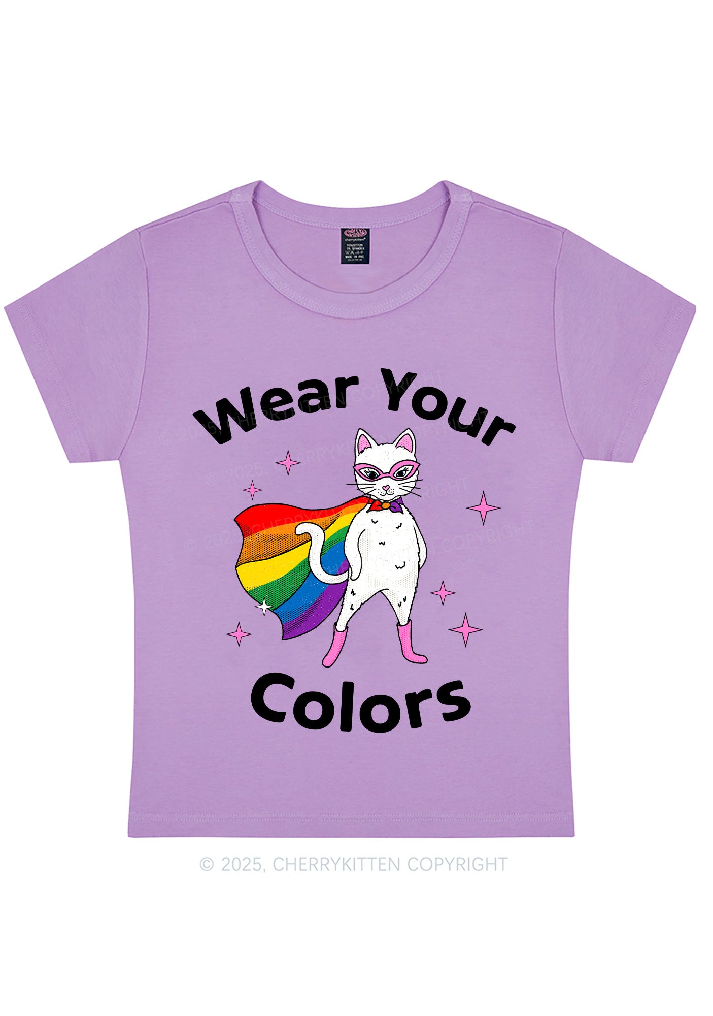 Pride Flag Cat Y2K Baby Tee Cherrykitten