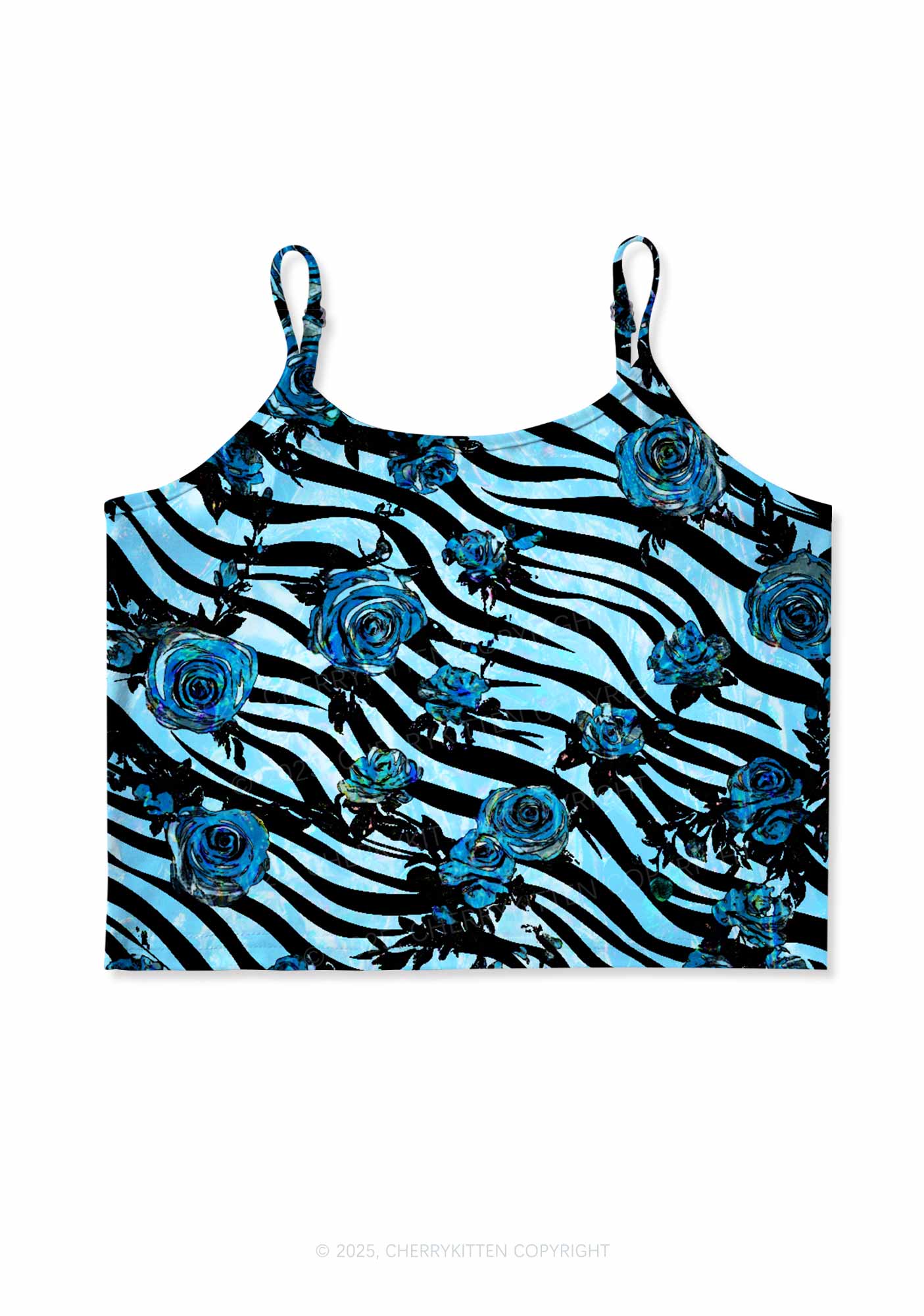 Blue Zebra Roses Y2K Print Cami Crop Top Cherrykitten