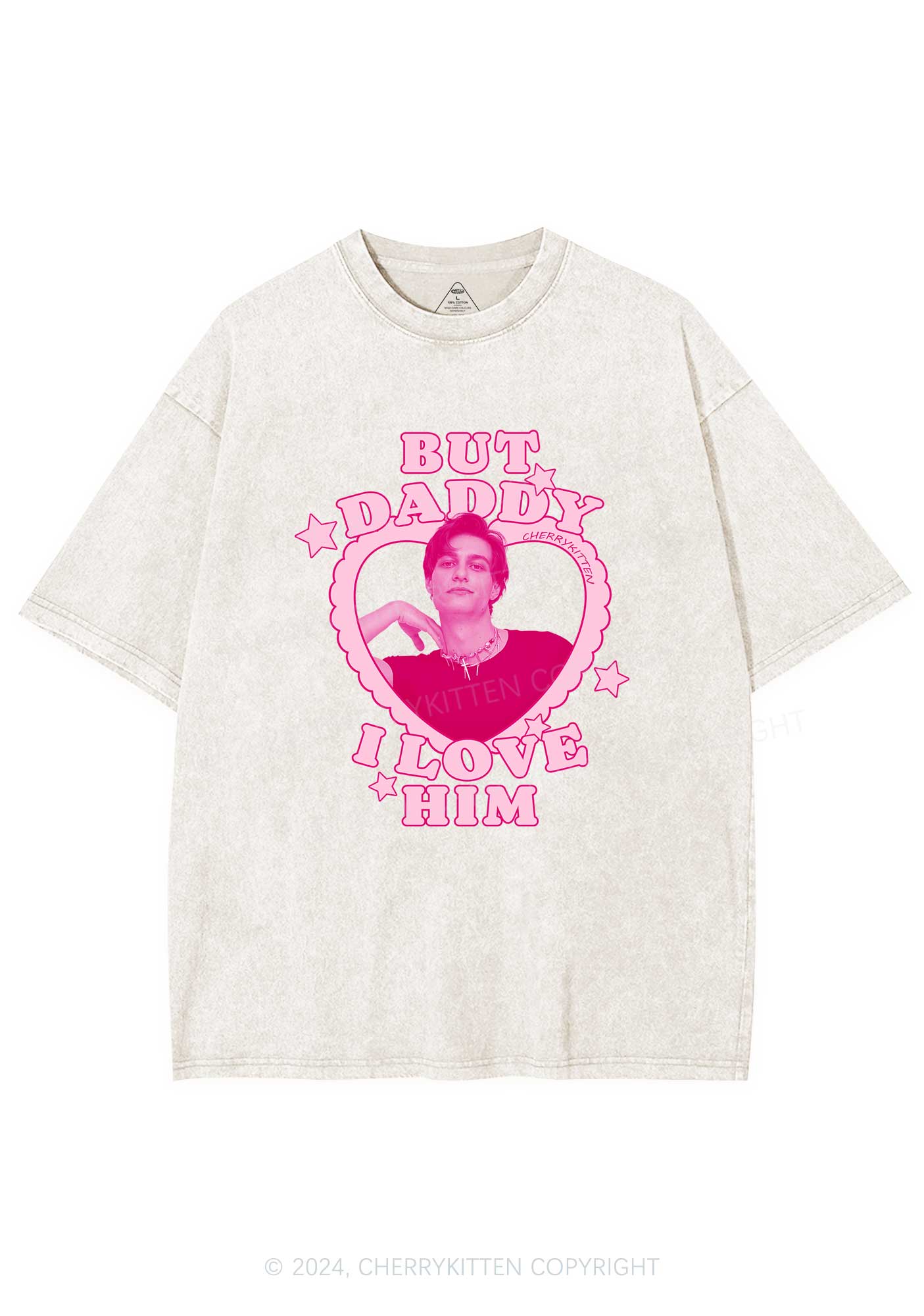 Custom I Love Him Photo Y2K Valentine's Day Washed Tee Cherrykitten