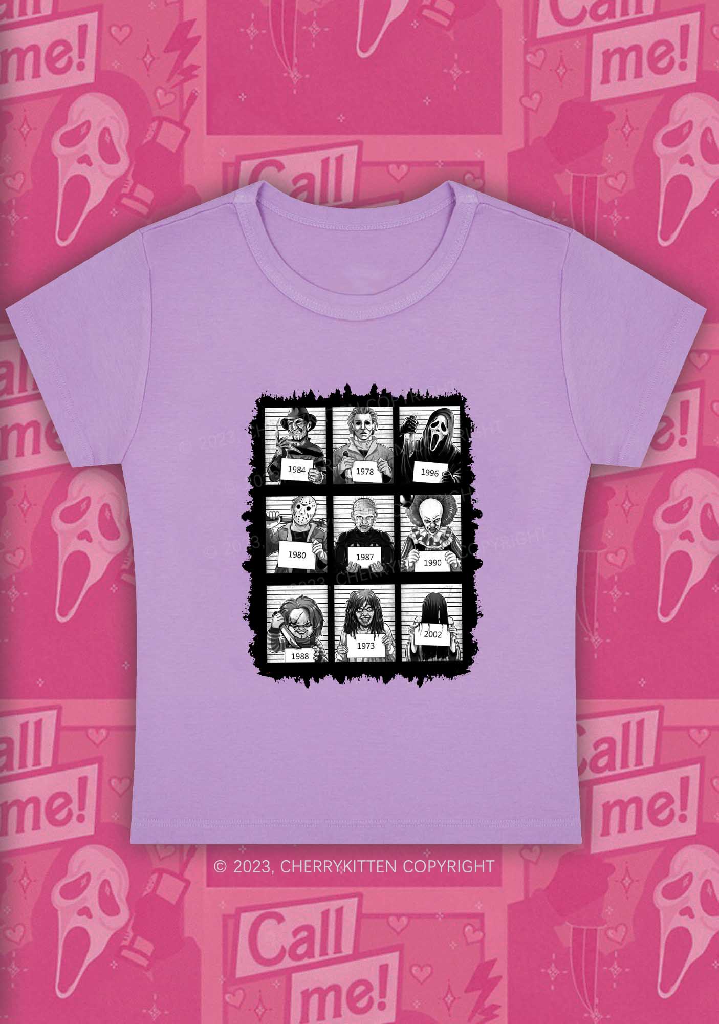 Horror Movie Characters Halloween Y2K Baby Tee Cherrykitten