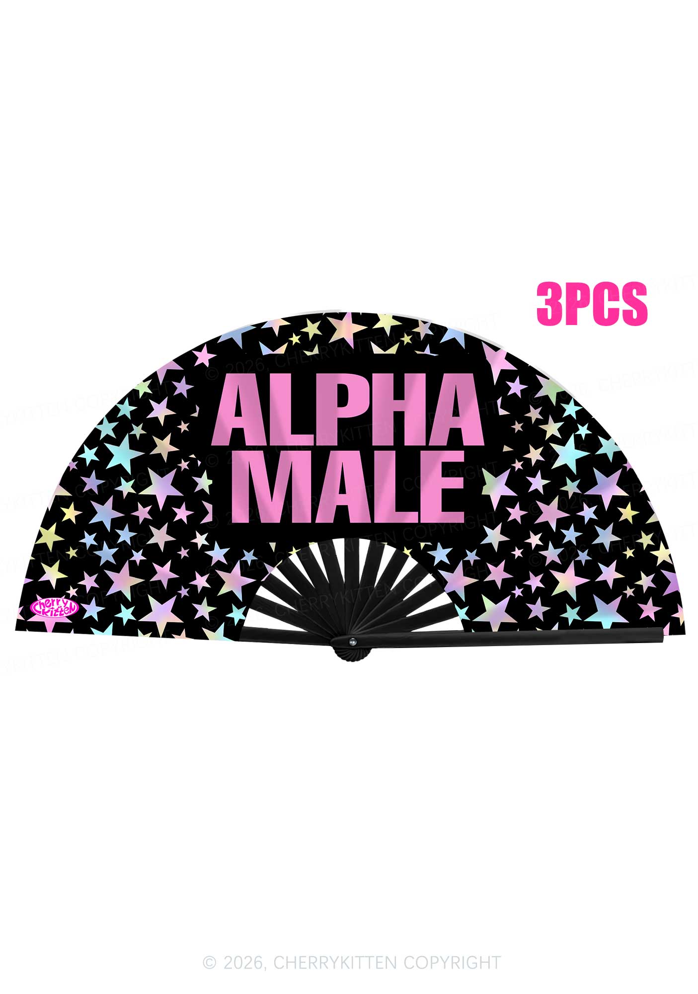 Black Alpha Male Y2K Rave Hand Fan Cherrykitten