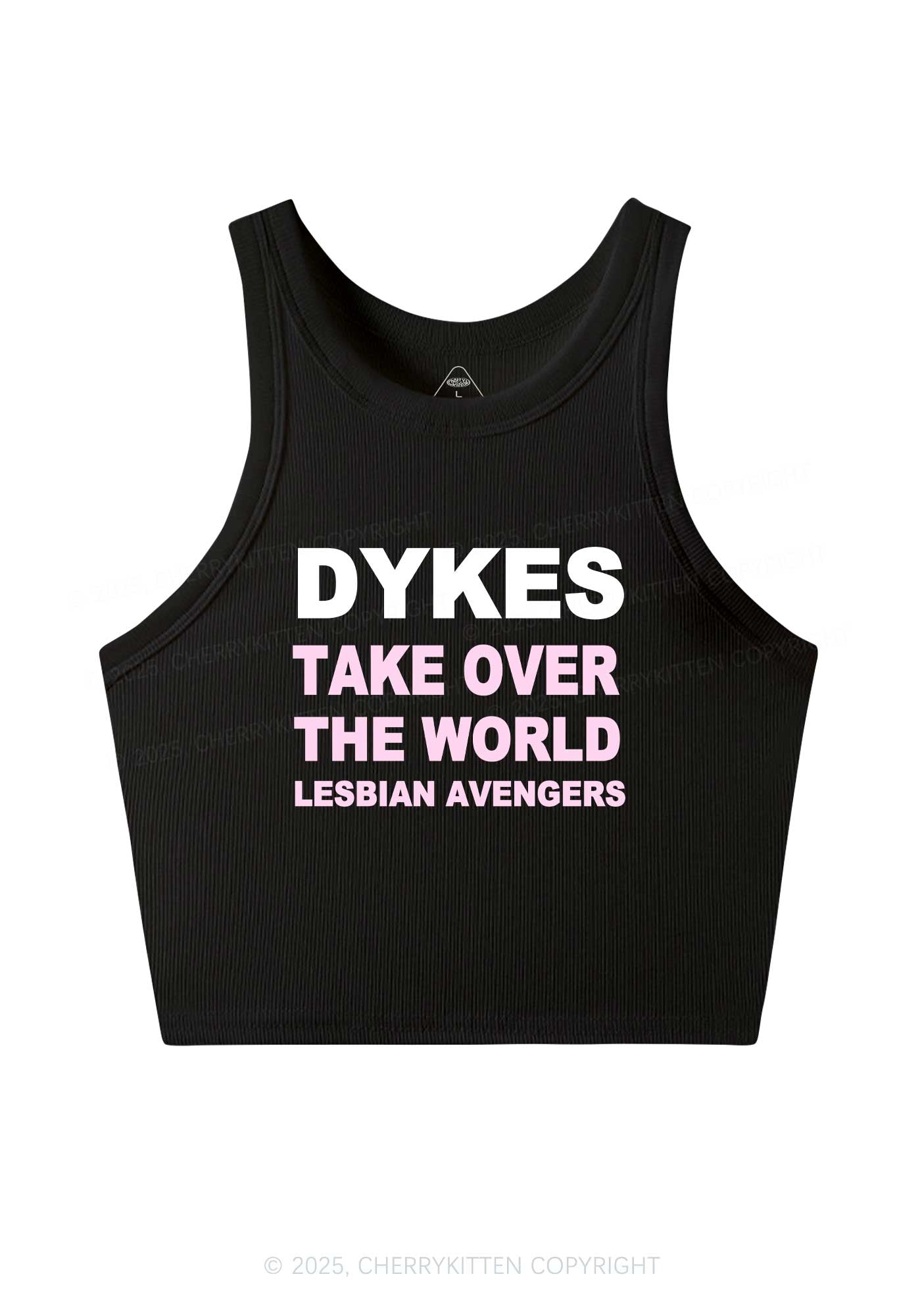 Dyke Take Over The World Y2K Crop Tank Top Cherrykitten