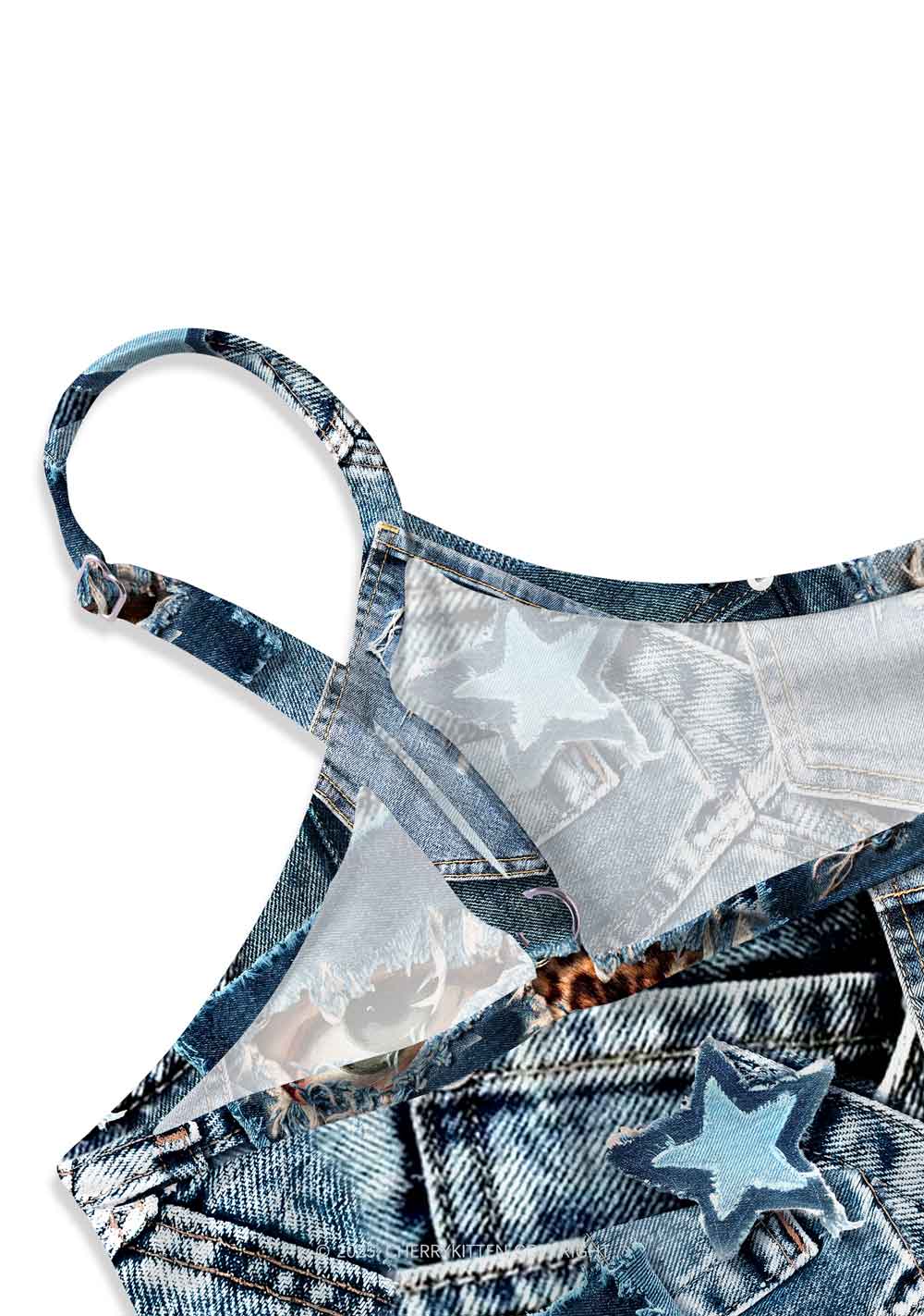 Denim Patchwork Y2K Print Cami Crop Top Cherrykitten