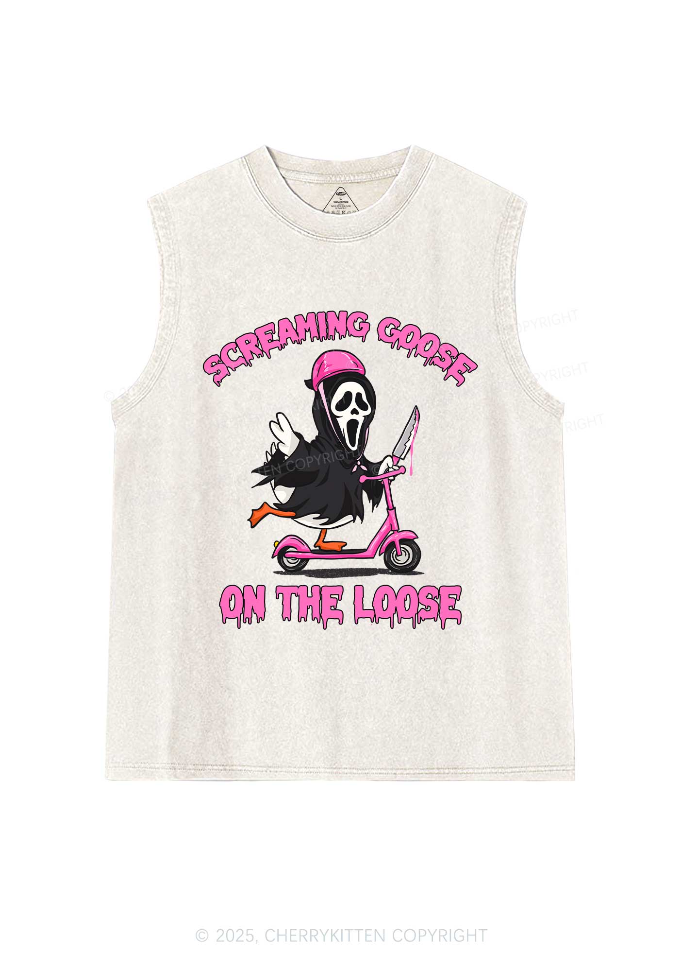 Halloween Screaming Goose On Loose Y2K Washed Muscle Tank Cherrykitten
