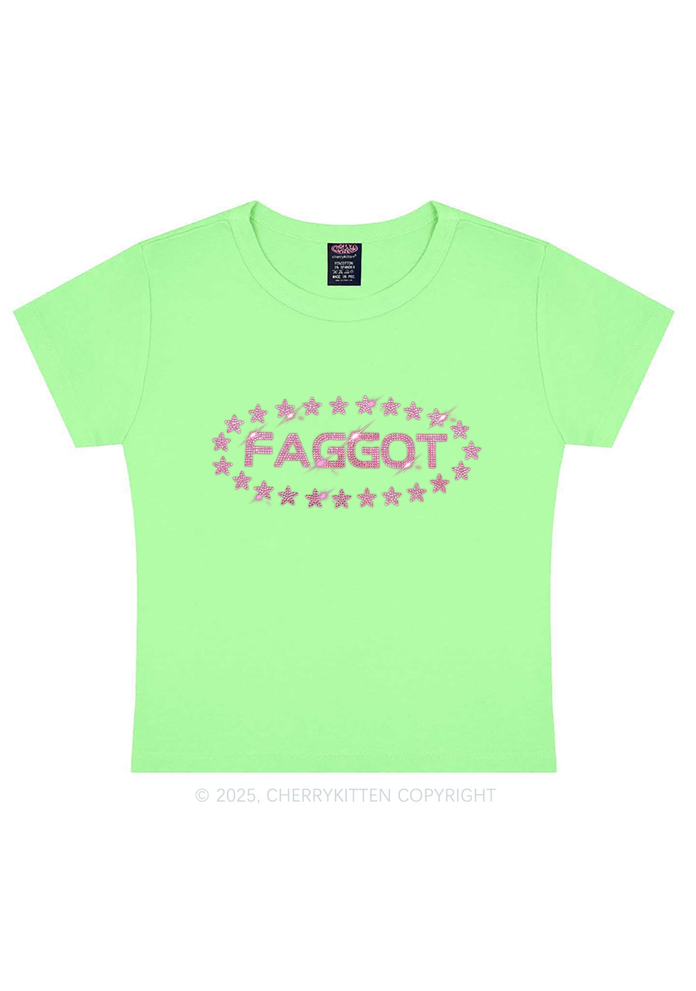 Rhinestone Pink Faggot Stars Pride Y2K Baby Tee Cherrykitten