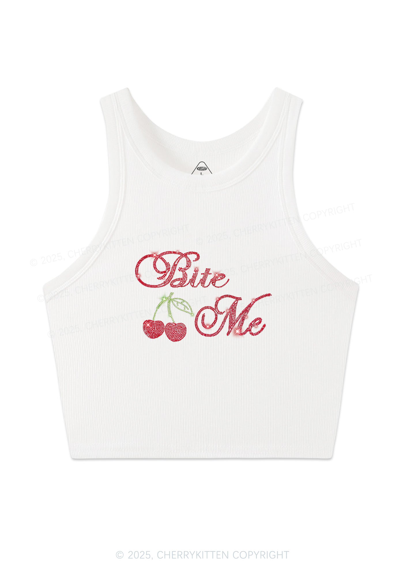 Rhinestone Red Cherry Bite Me Y2K Crop Tank Top Cherrykitten