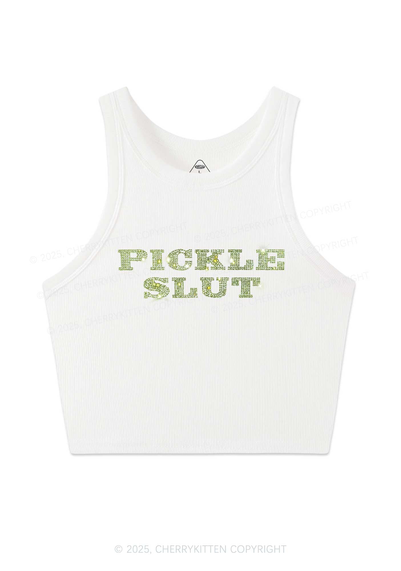 Rhinestone Pickle Slxt Y2K Crop Tank Top Cherrykitten