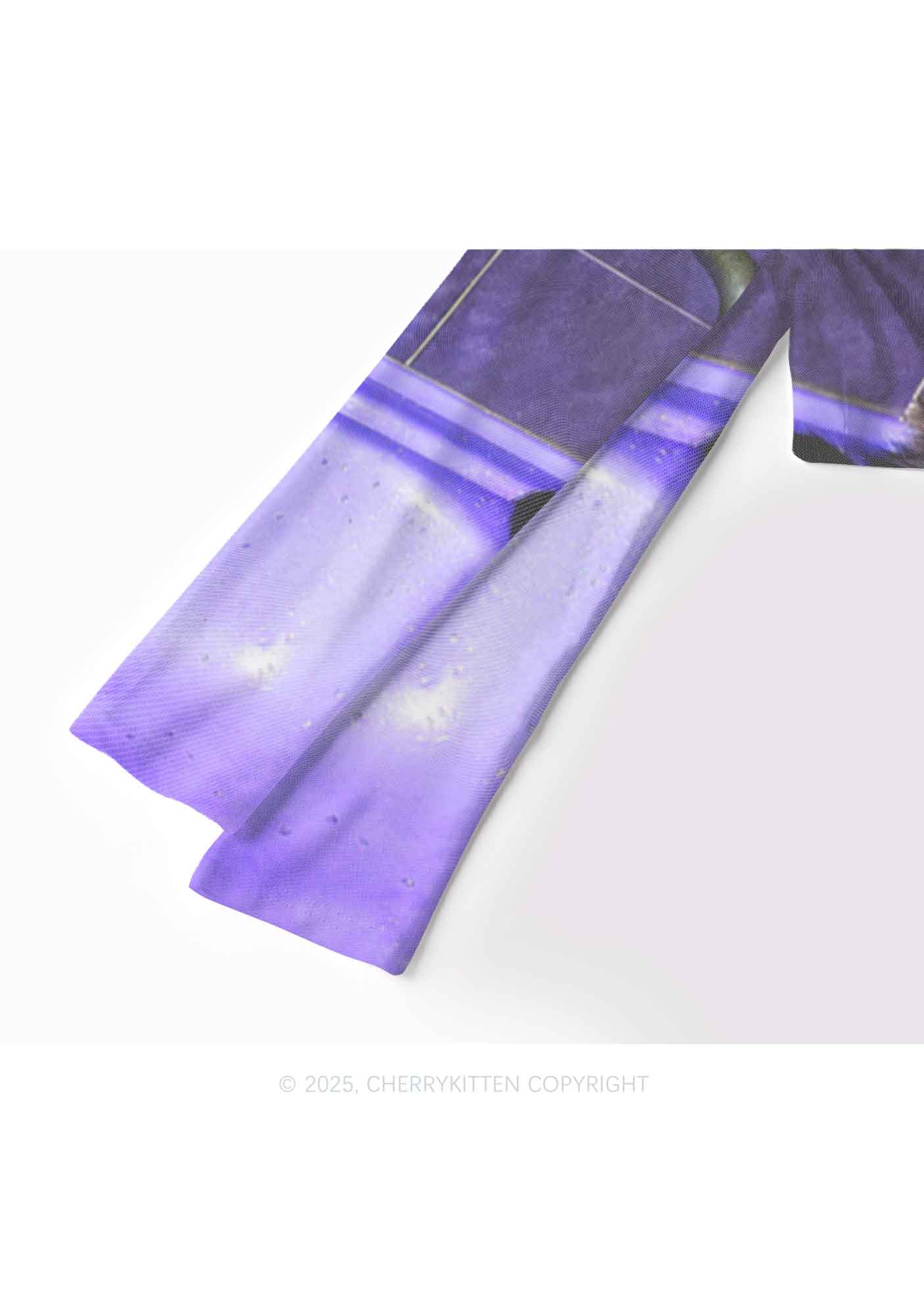 Purple Bath Smoking Raccoon Y2K Mesh Long Sleeve Crop Top Cherrykitten