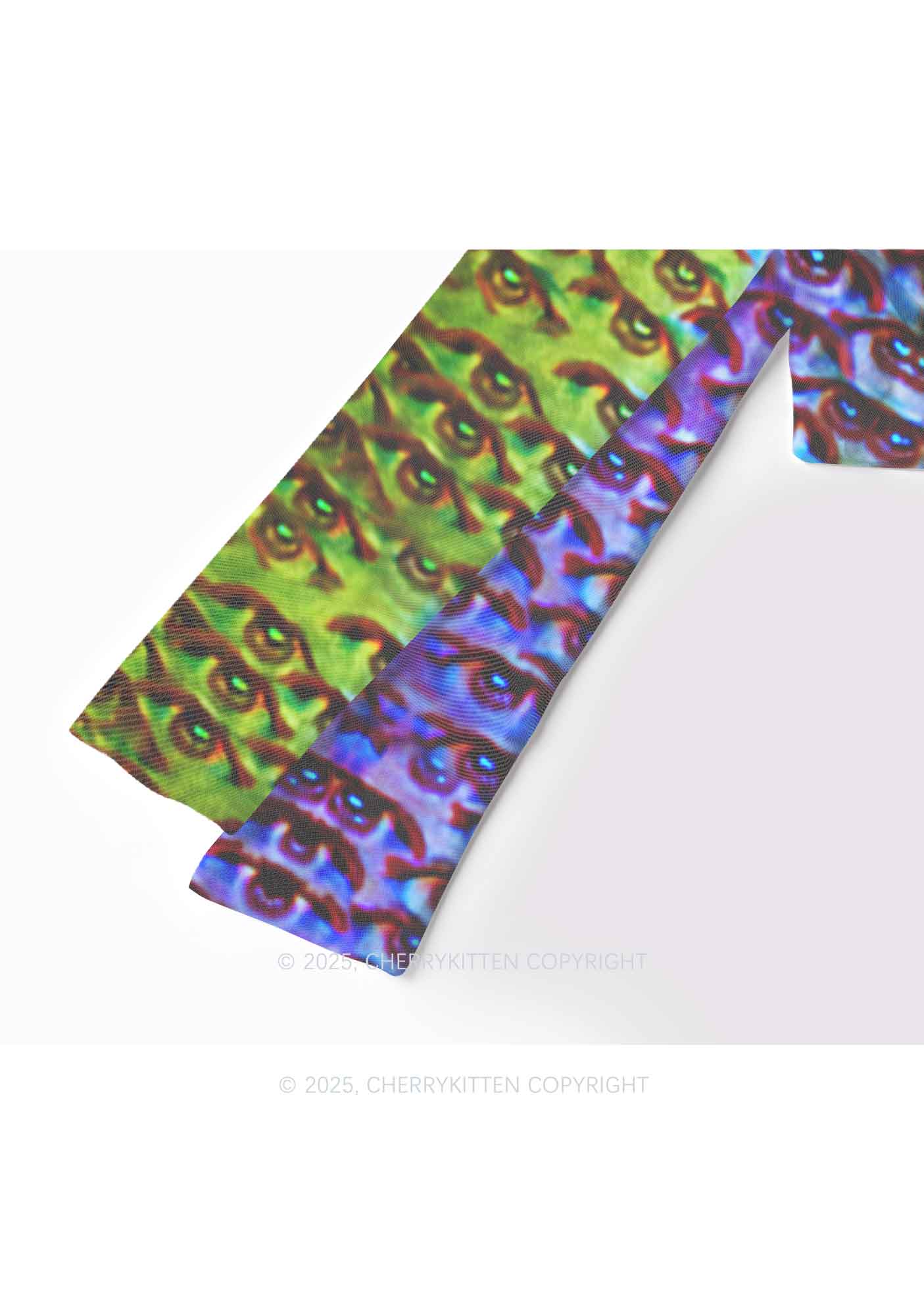 Halloween Spectrum Eyes Y2K Mesh Long Sleeve Crop Top Cherrykitten