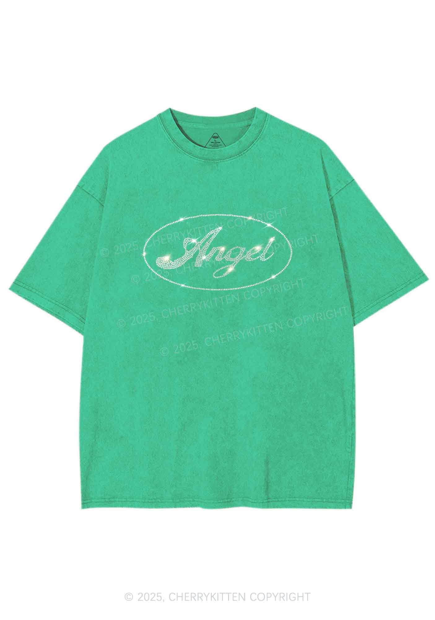 Rhinestone Angel Y2K Shirts Washed Tee Cherrykitten