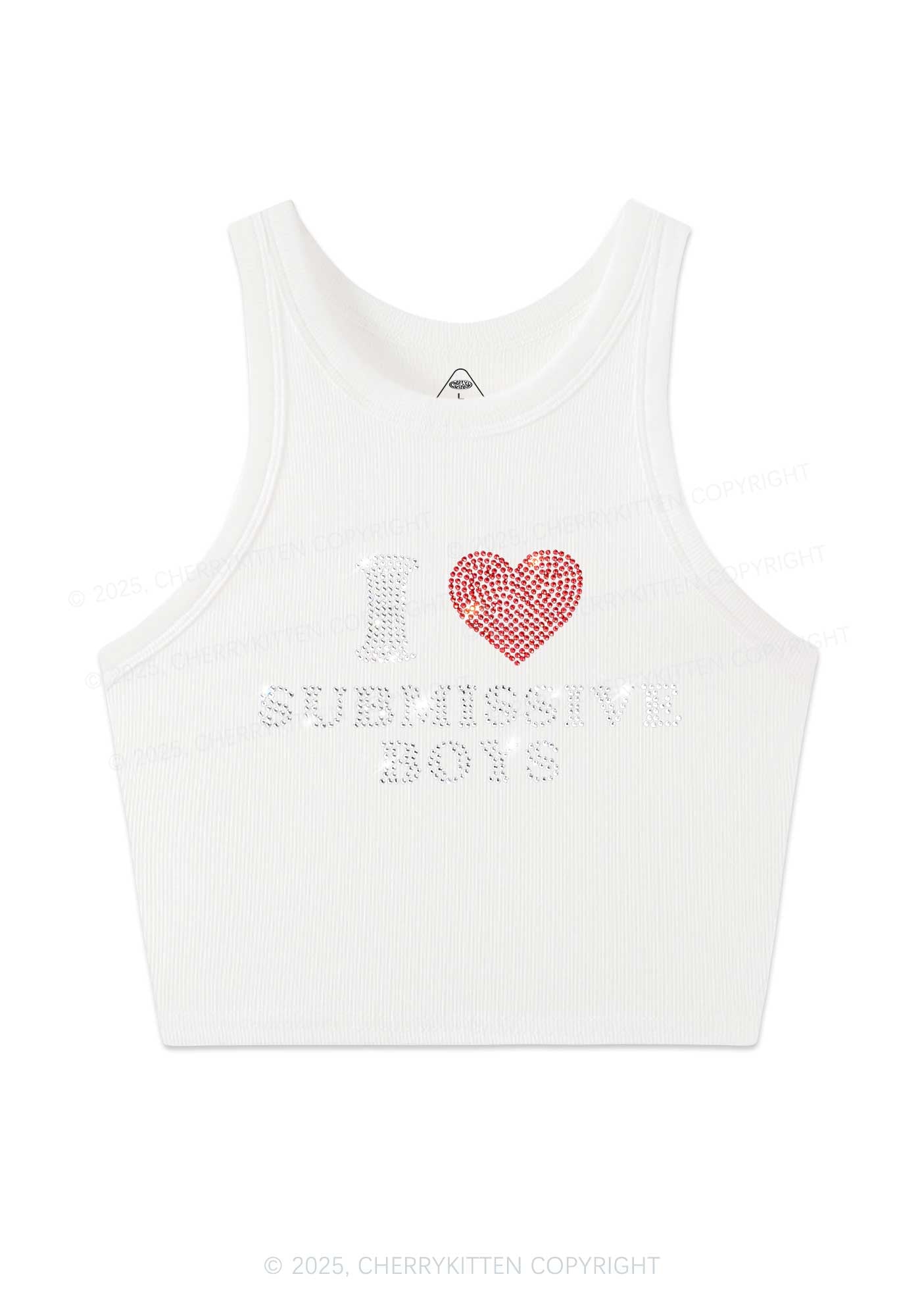 Rhinestone I Love S Boys Y2K Crop Tank Top Cherrykitten
