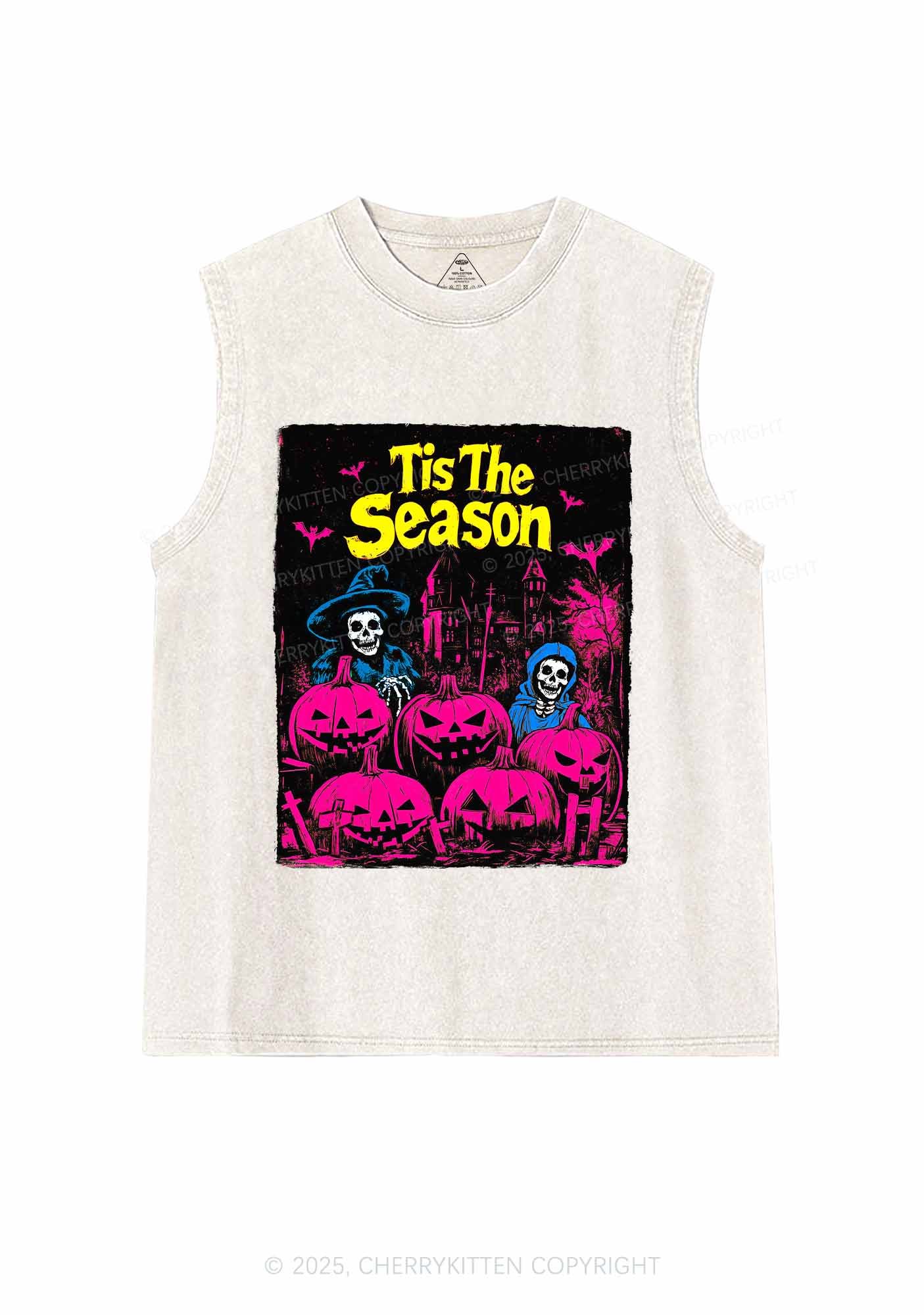 Halloween Tis The Season Skull Y2K Washed Muscle Tank Cherrykitten