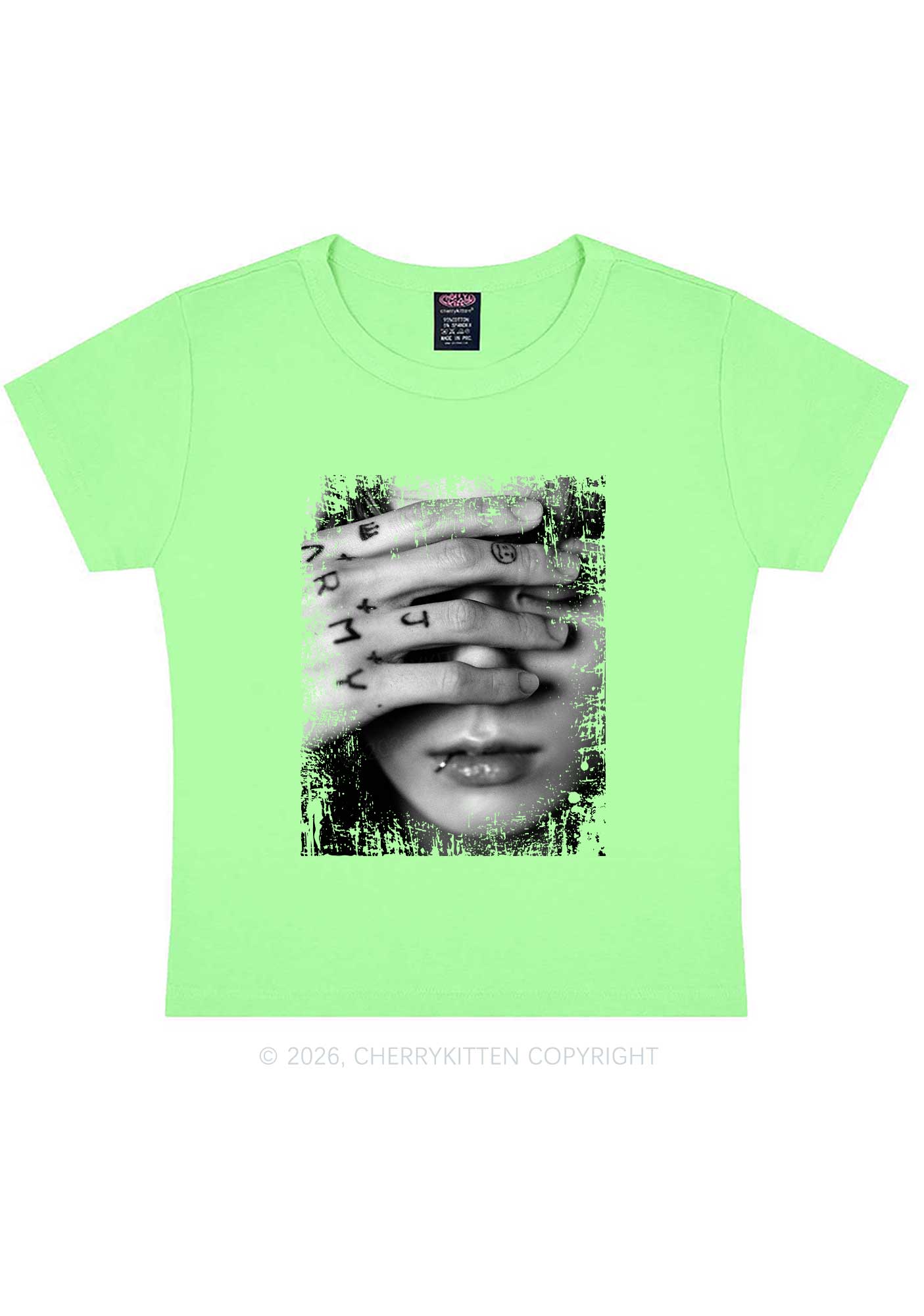 Tattoo Hand Portrait Kpop Y2K Baby Tee Cherrykitten