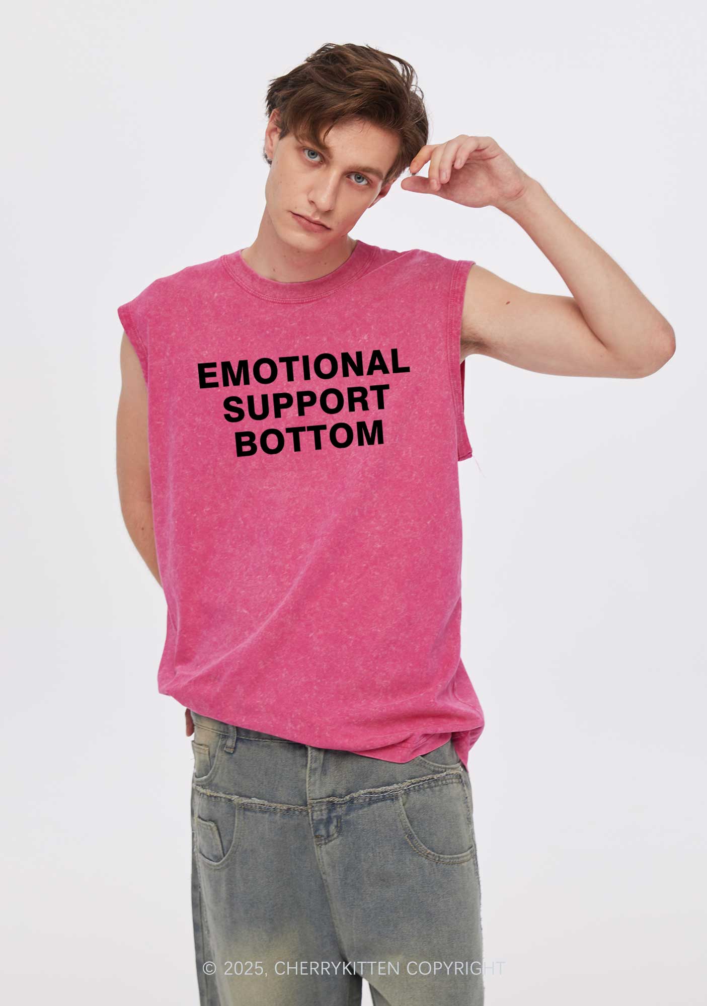 Emotional Support Bottom Pride Y2K Washed Muscle Tank Cherrykitten