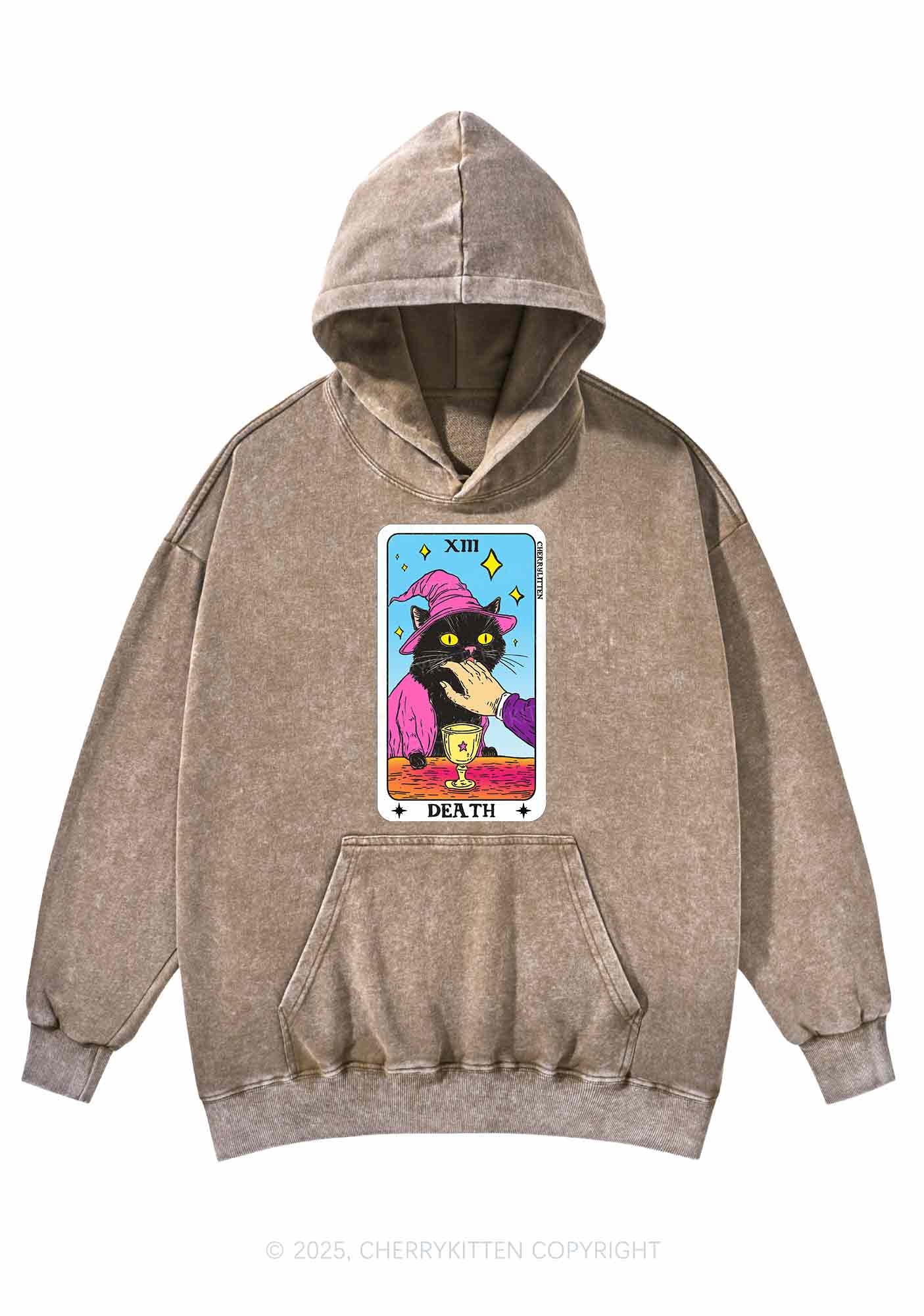 Halloween Death Black Cat Y2K Washed Hoodie Cherrykitten