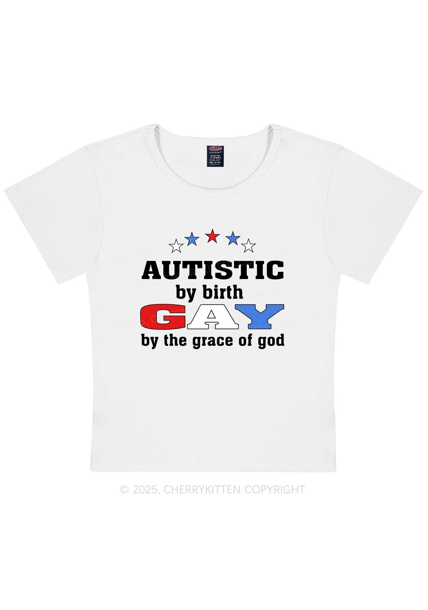 Autistic By Birth Gay Pride Y2K Baby Tee Cherrykitten