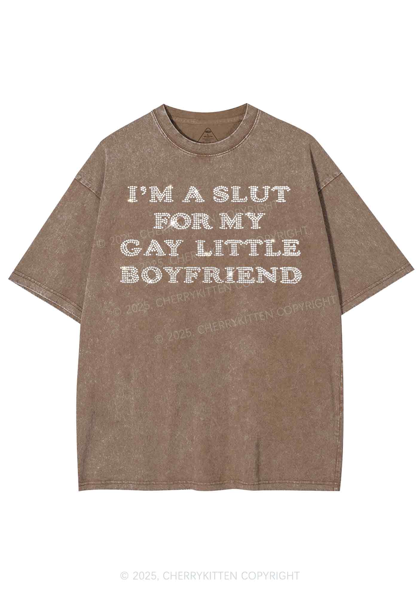 Rhinestone Slxt For My Gay BF Pride Y2K Shirts Washed Tee Cherrykitten