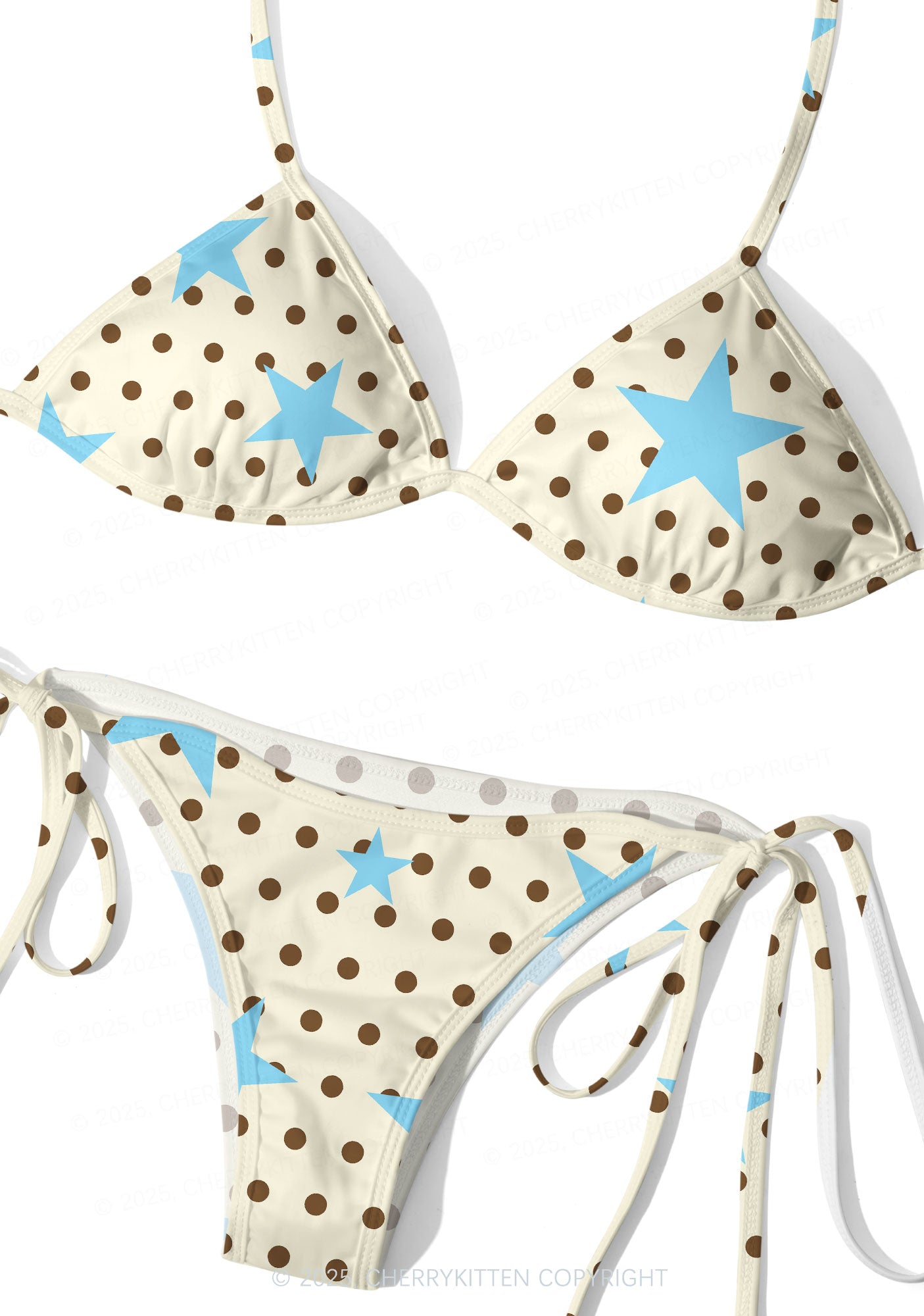 Dots With Blue Star Y2K Print Bikini Set Cherrykitten