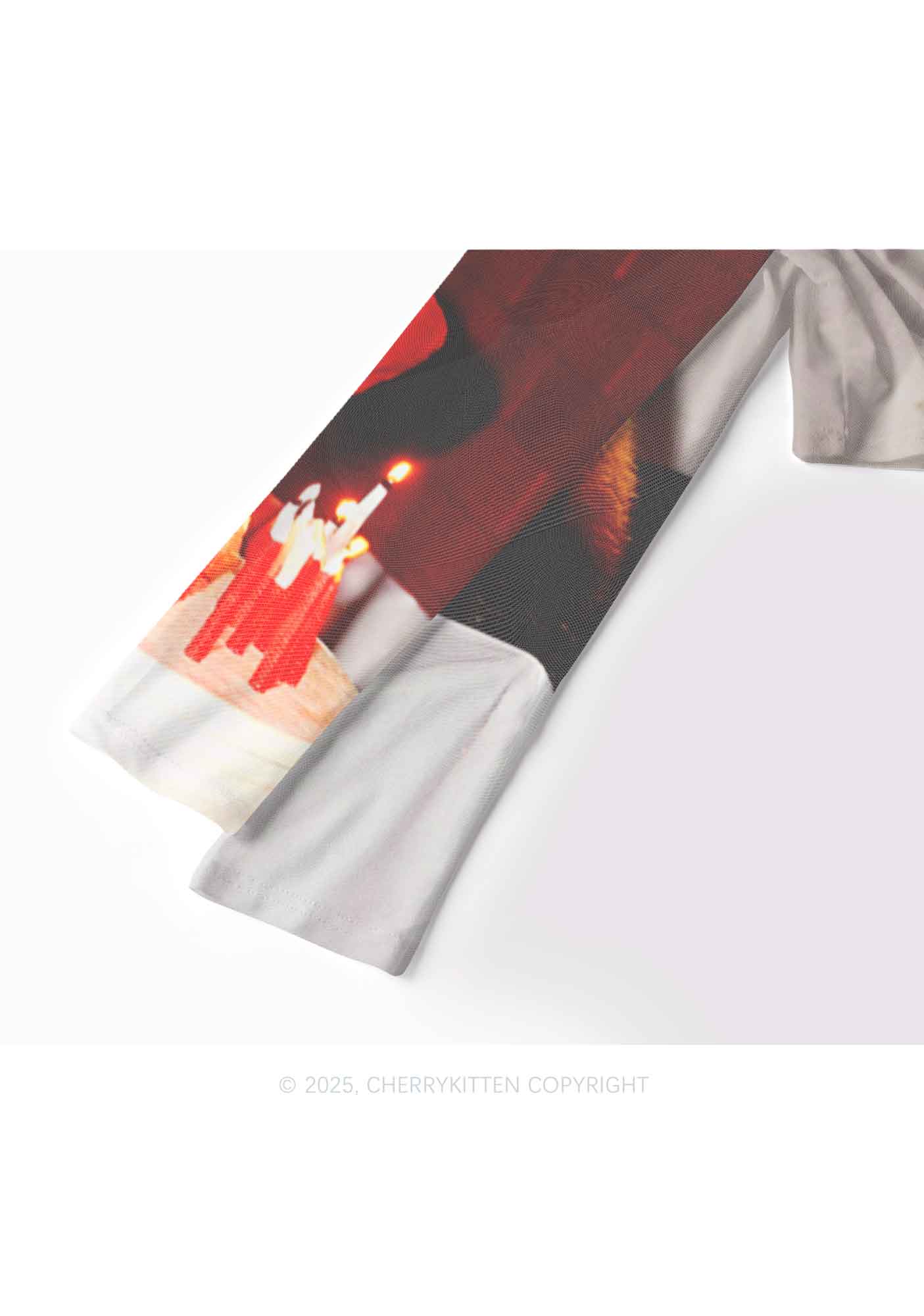 Birthday Cake Raccoon Y2K Mesh Long Sleeve Crop Top Cherrykitten
