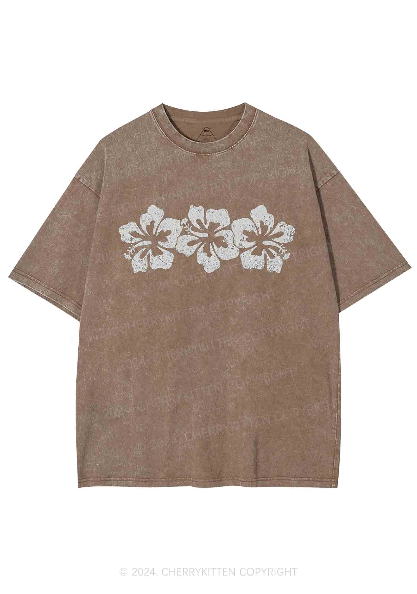 Vintage Hibiscus Flower Y2K Washed Tee Cherrykitten