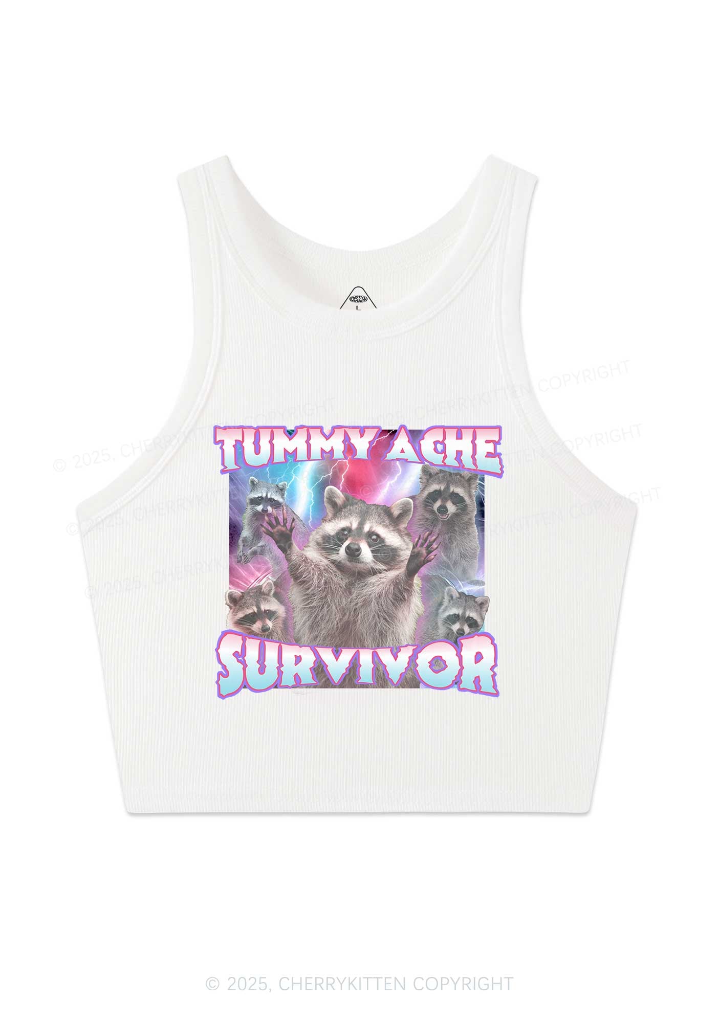 Tummy Ache Survivor Raccoon Y2K Crop Tank Top Cherrykitten